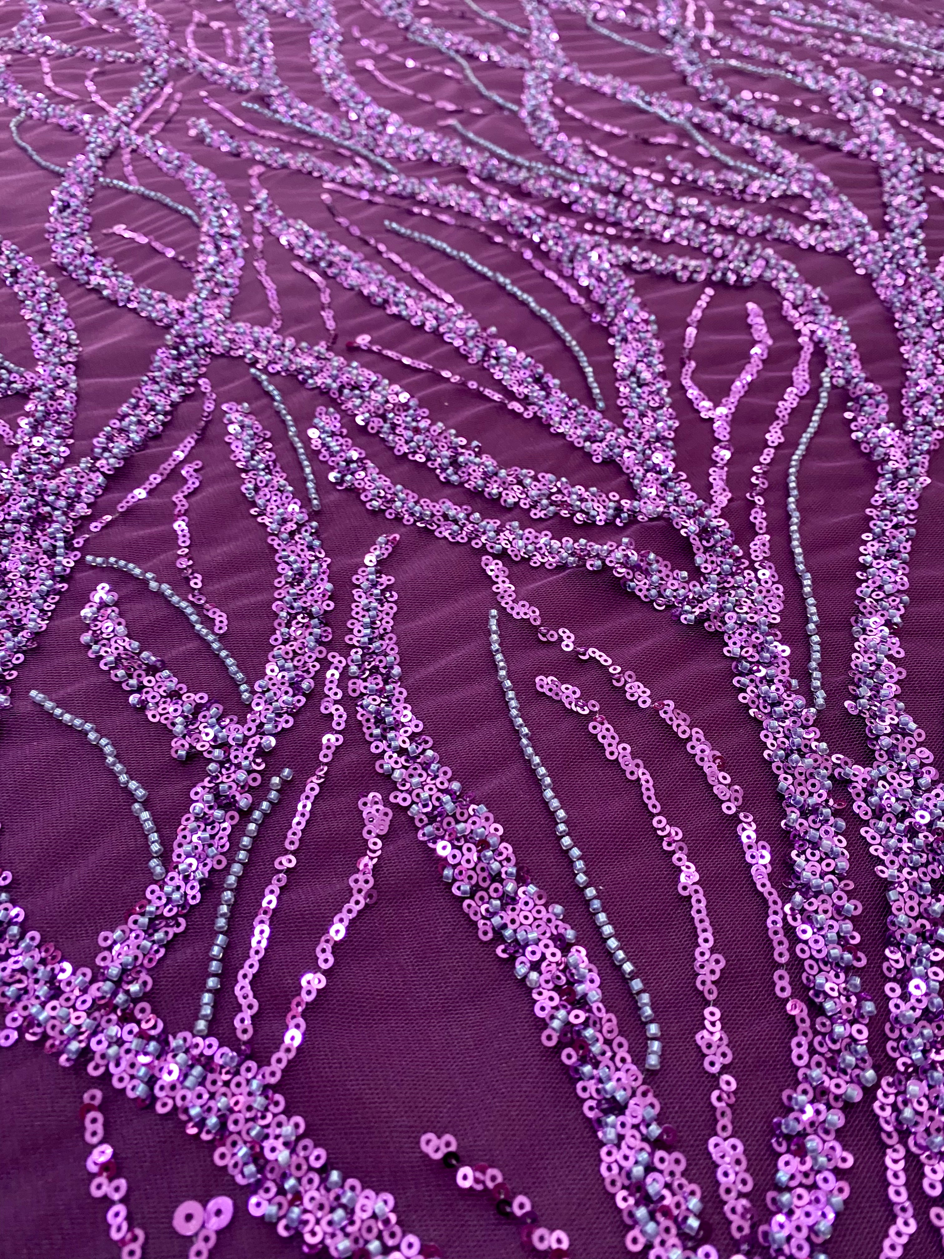 Dark Purple Couture Lace with Strings, Beads and Sequins 