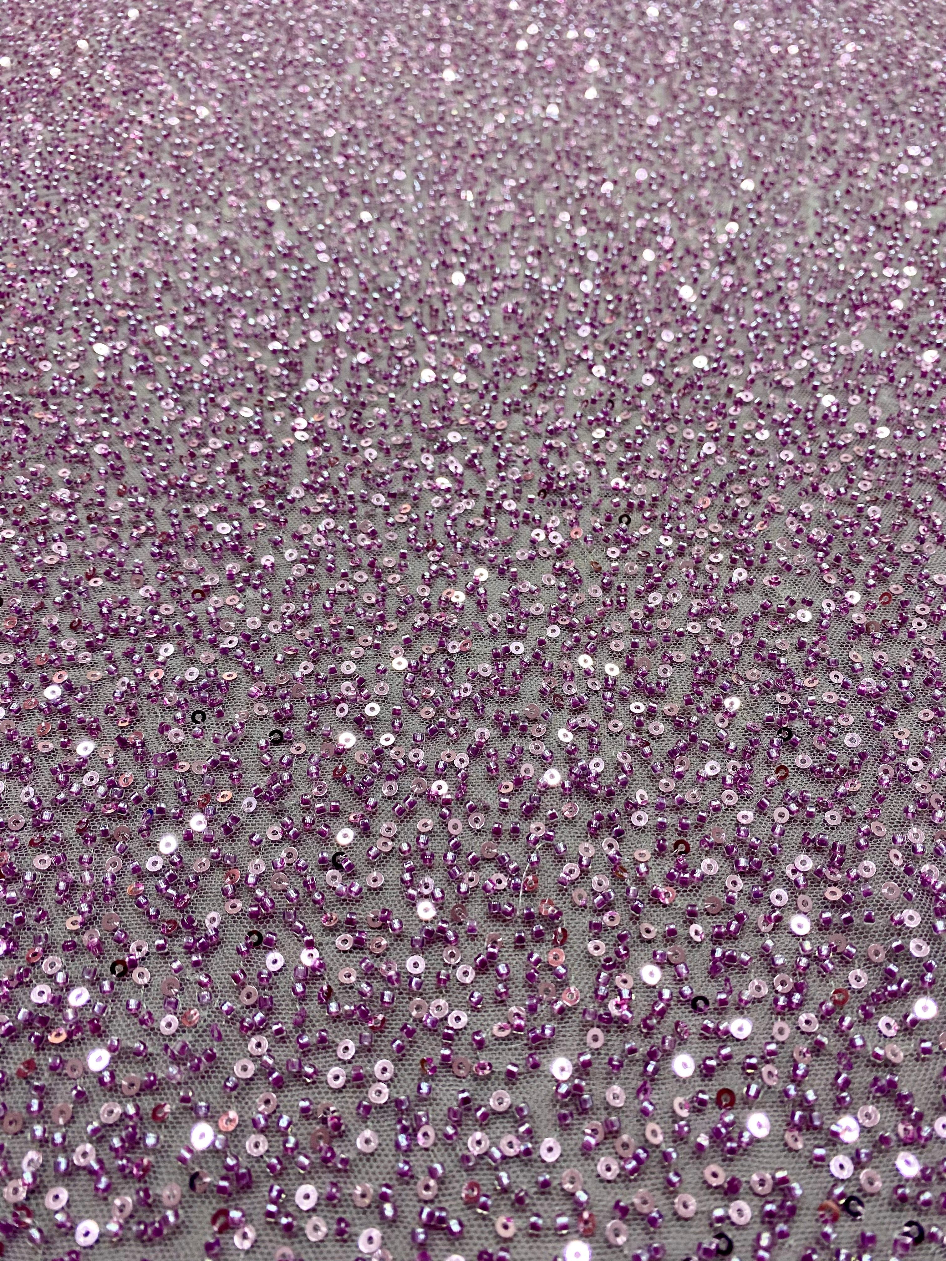 Dantela Couture Lavanda Pudrata cu Model General, cu Margele si Paiete