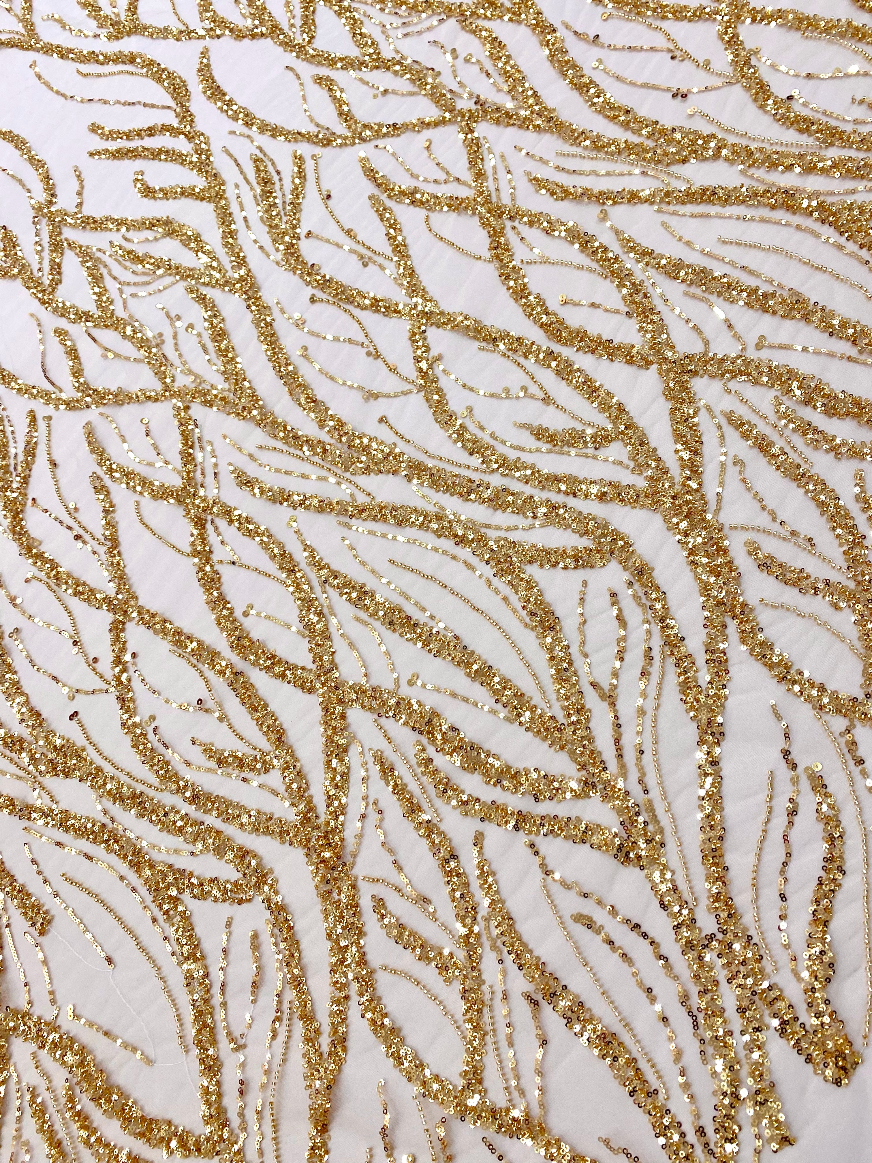 Golden Couture Lace with Strings, Beads and Sequins