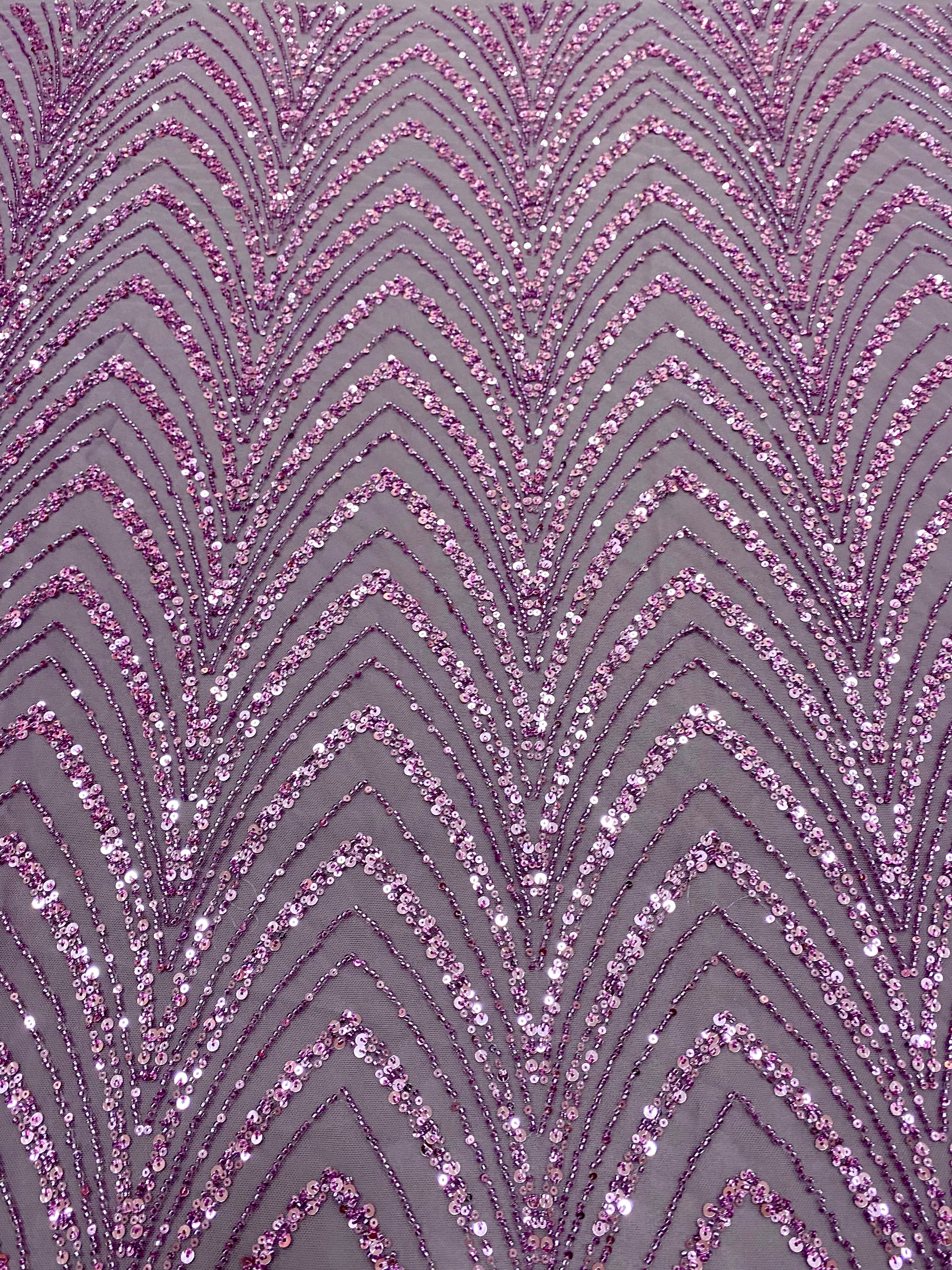 Dantela Couture Lavanda Pudrata cu Model Geometric cu Margele si Paiete