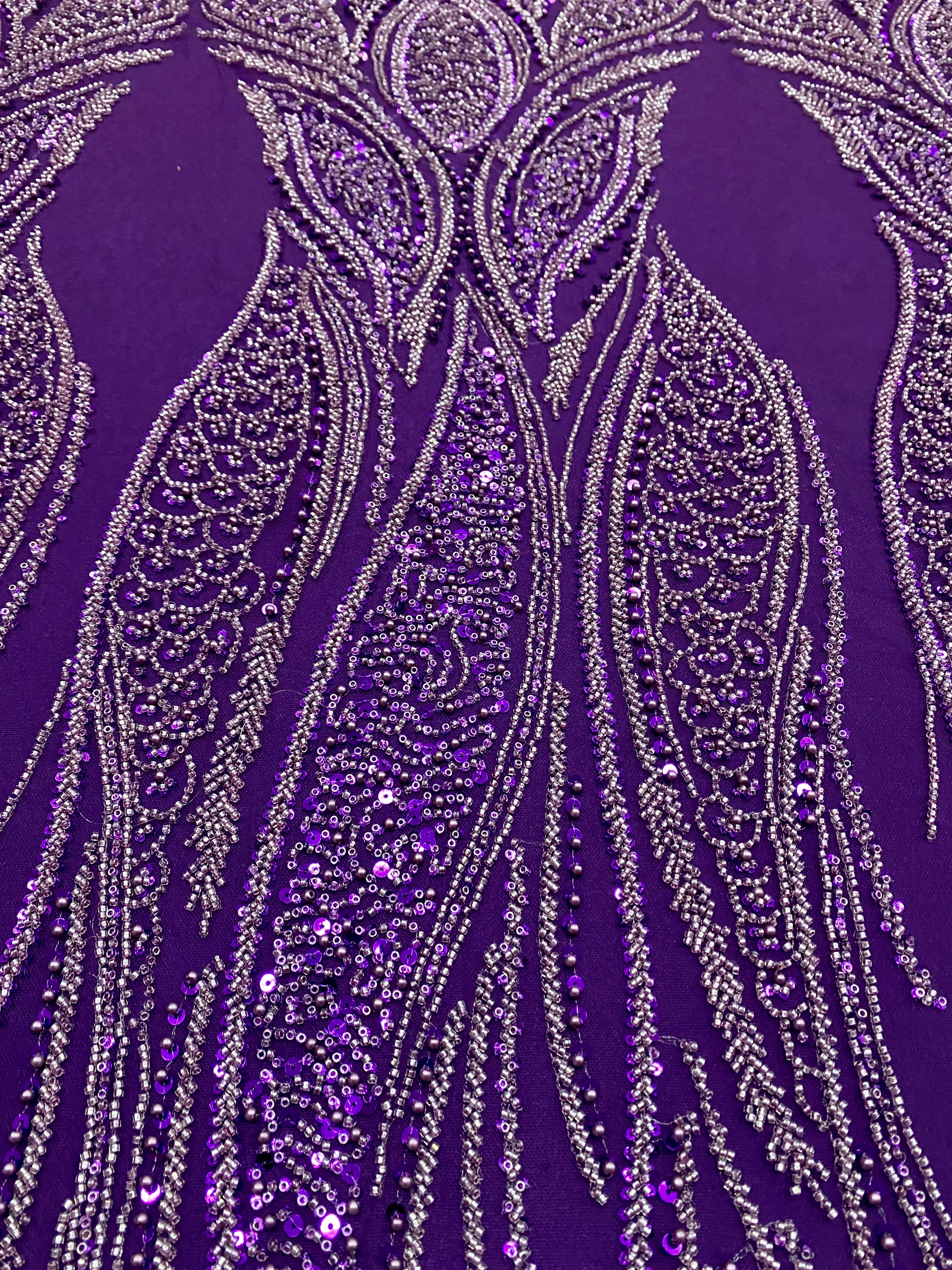 Silver Lace with Linear Pattern, with Pearls and Sequins