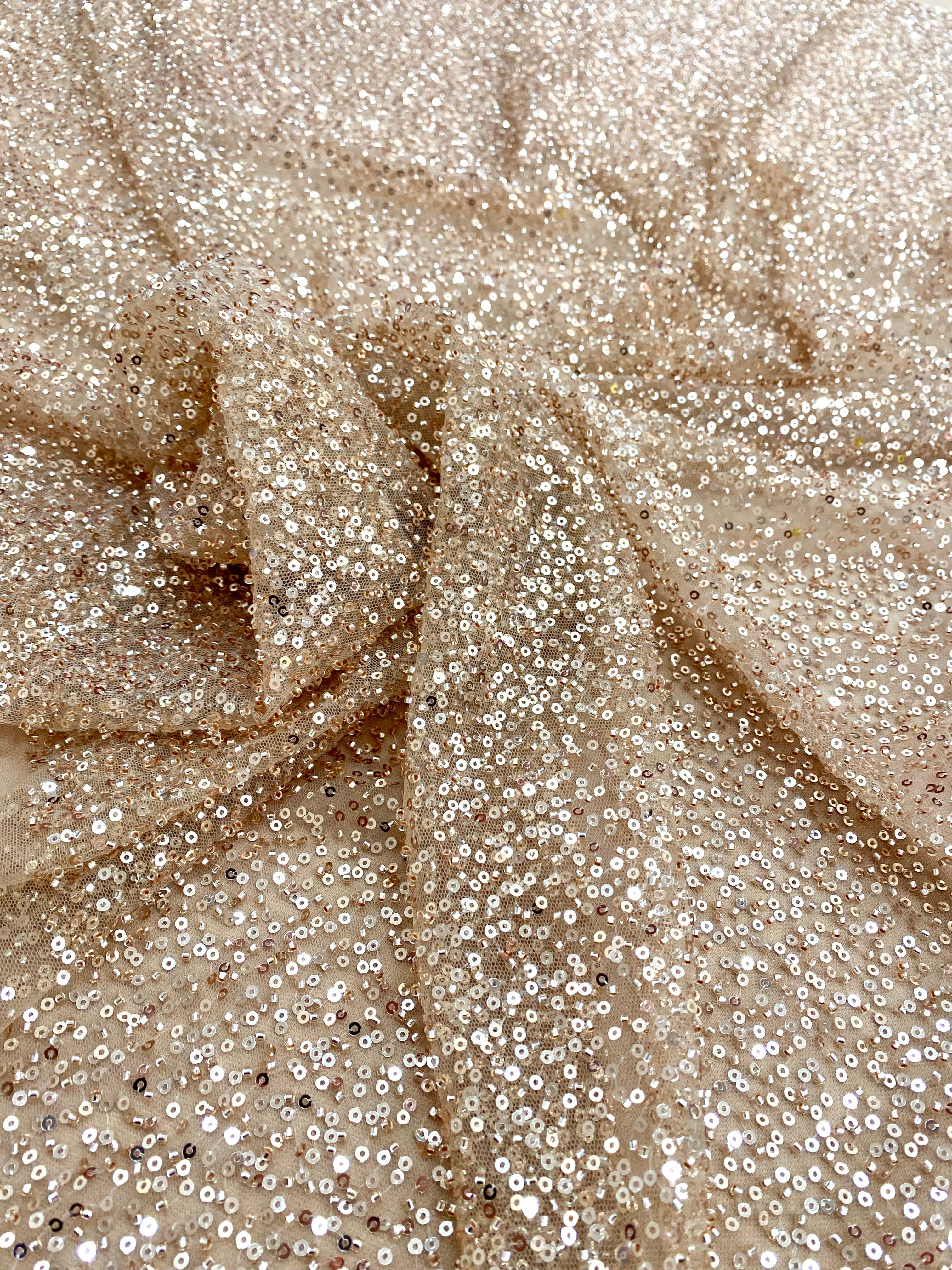 Rose Gold Couture Lace with General Pattern, Beads and Sequins 
