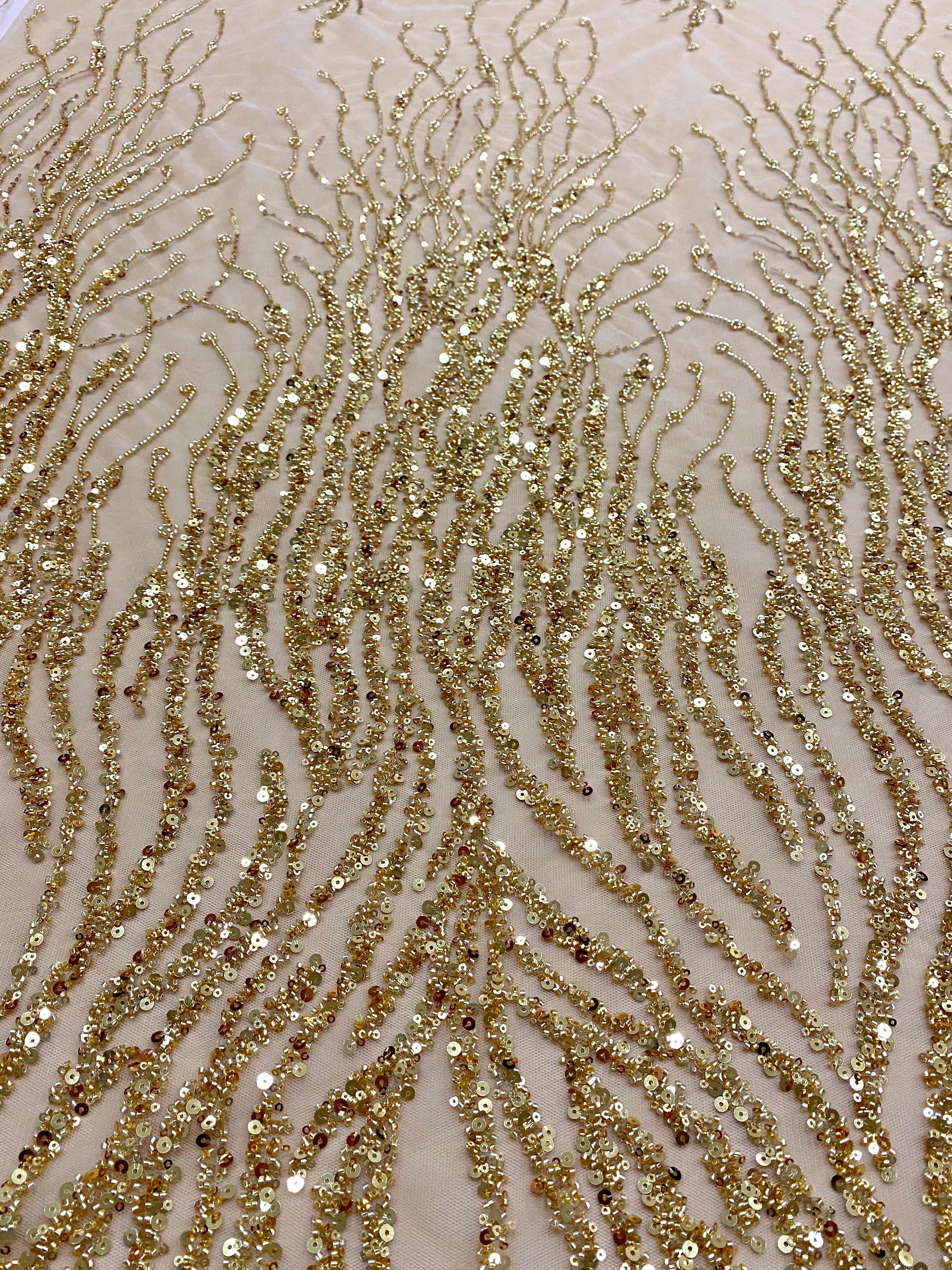 Silver Lace with Linear Pattern, with Pearls and Sequins