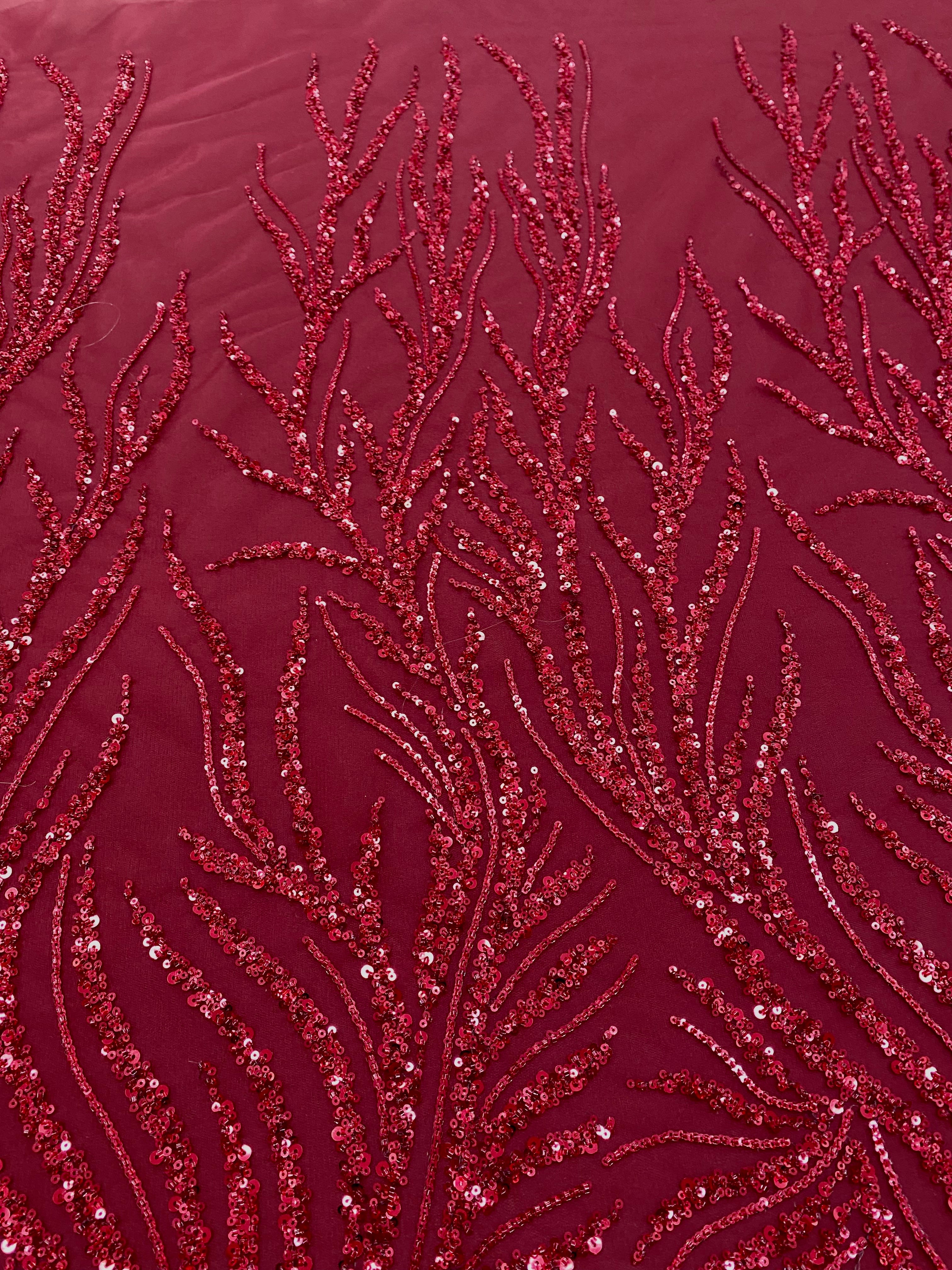 Bordeaux Couture Lace with Strings, Beads and Sequins