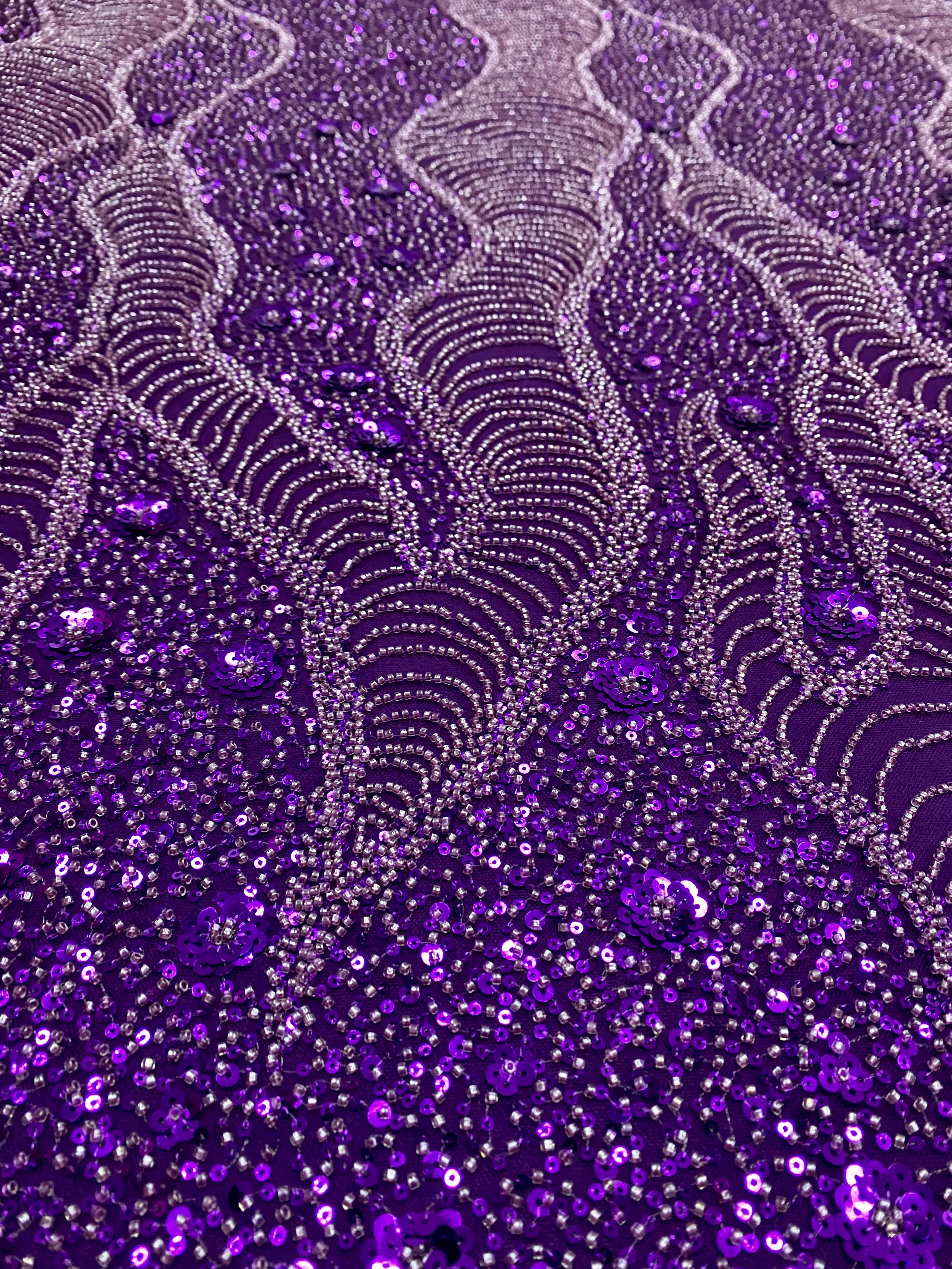 Silver Lace with Linear Pattern, with Pearls and Sequins