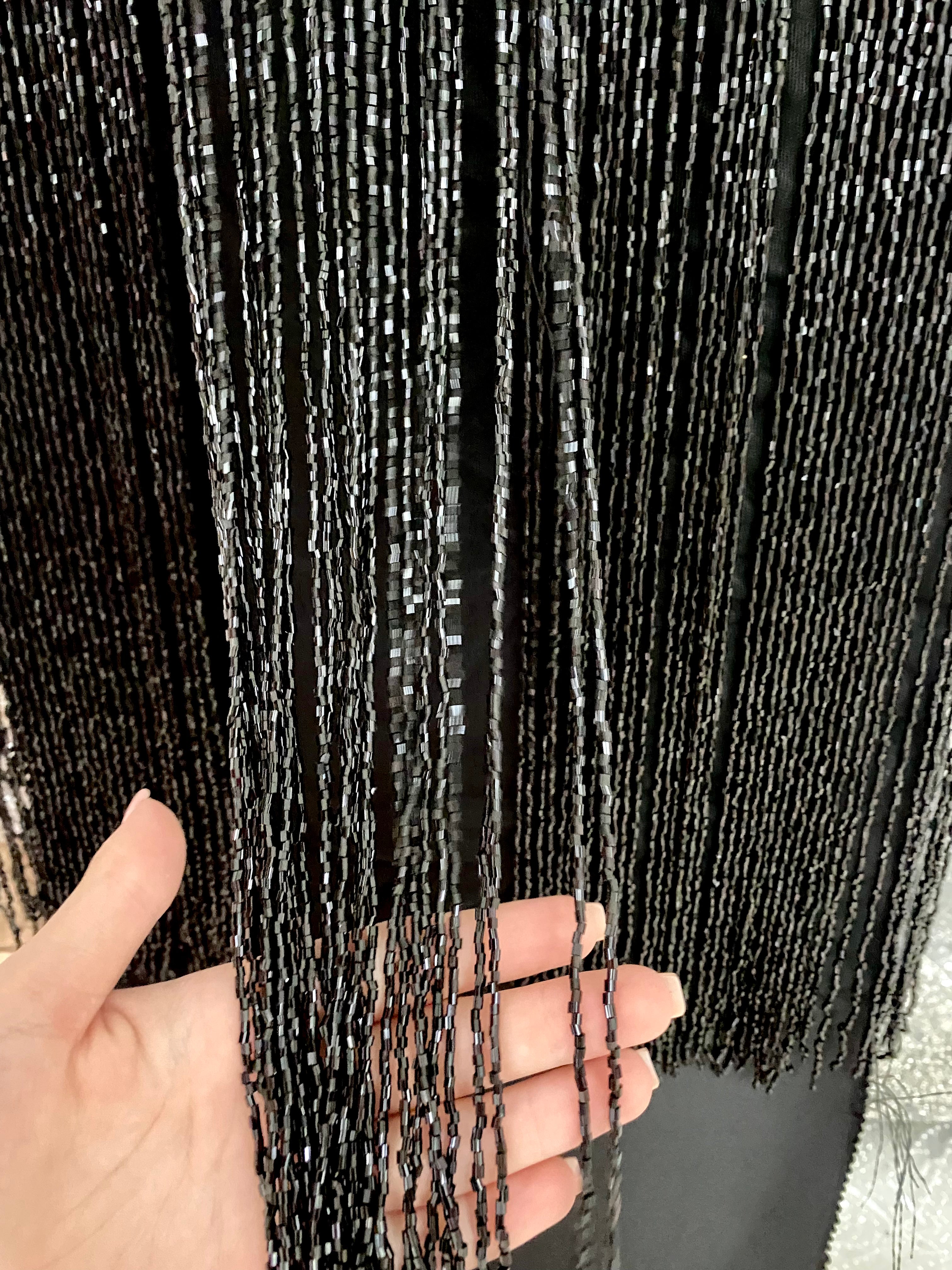Black fringes made of glass beads - 40 cm long
