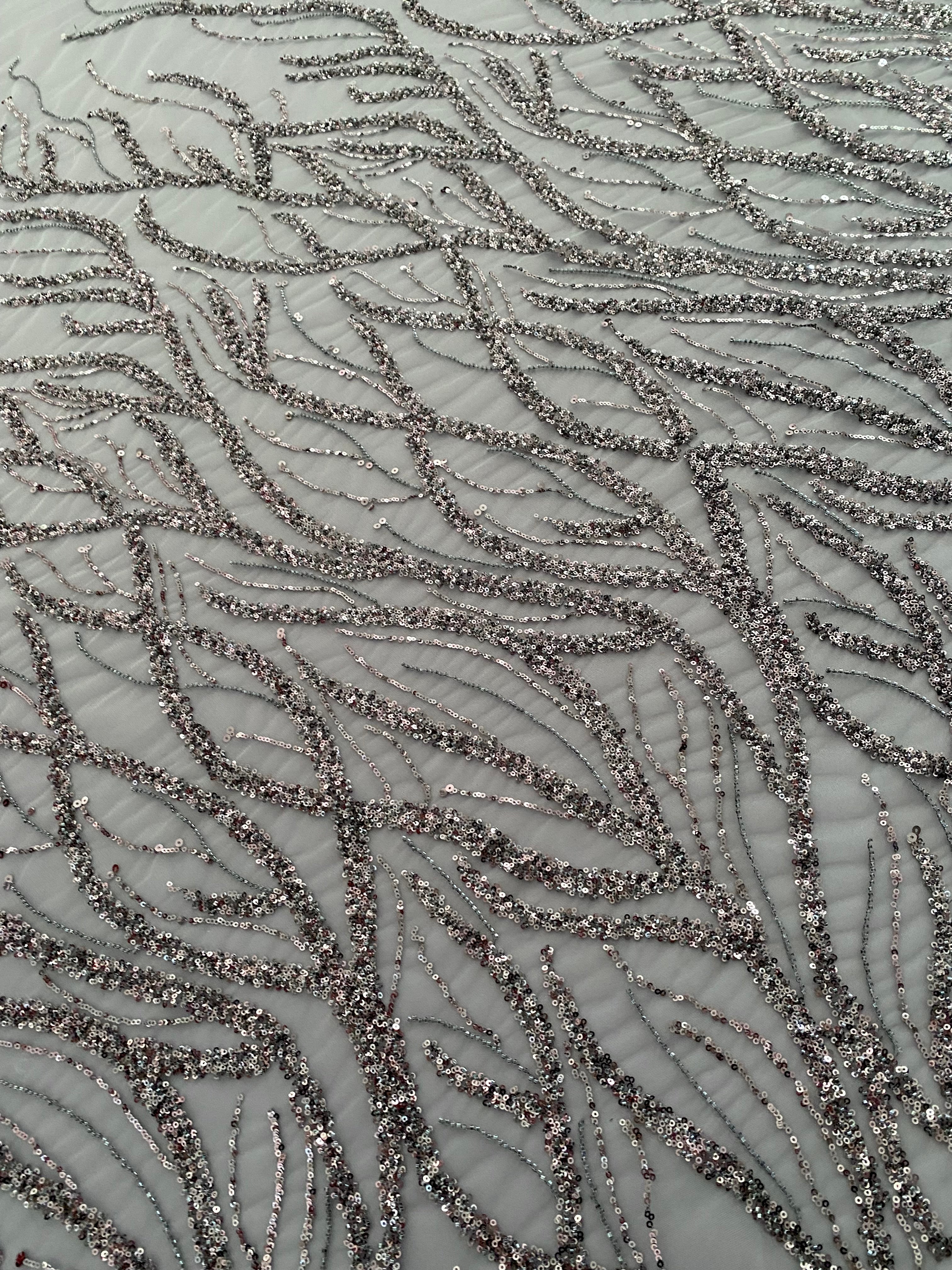 Anthracite Grey Couture Lace with Strings, Beads and Sequins