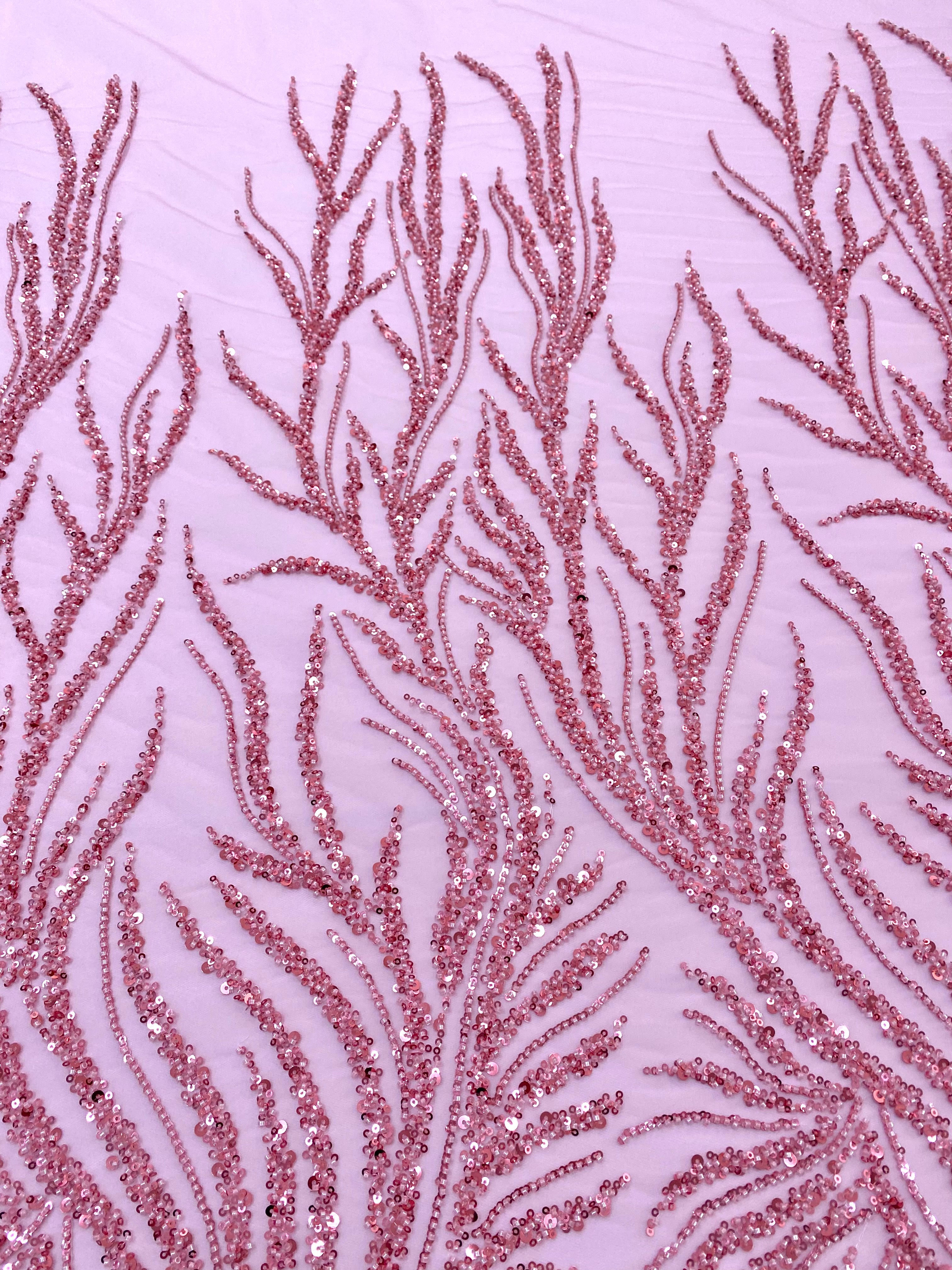 Pink Couture Lace with Strings, Beads and Sequins