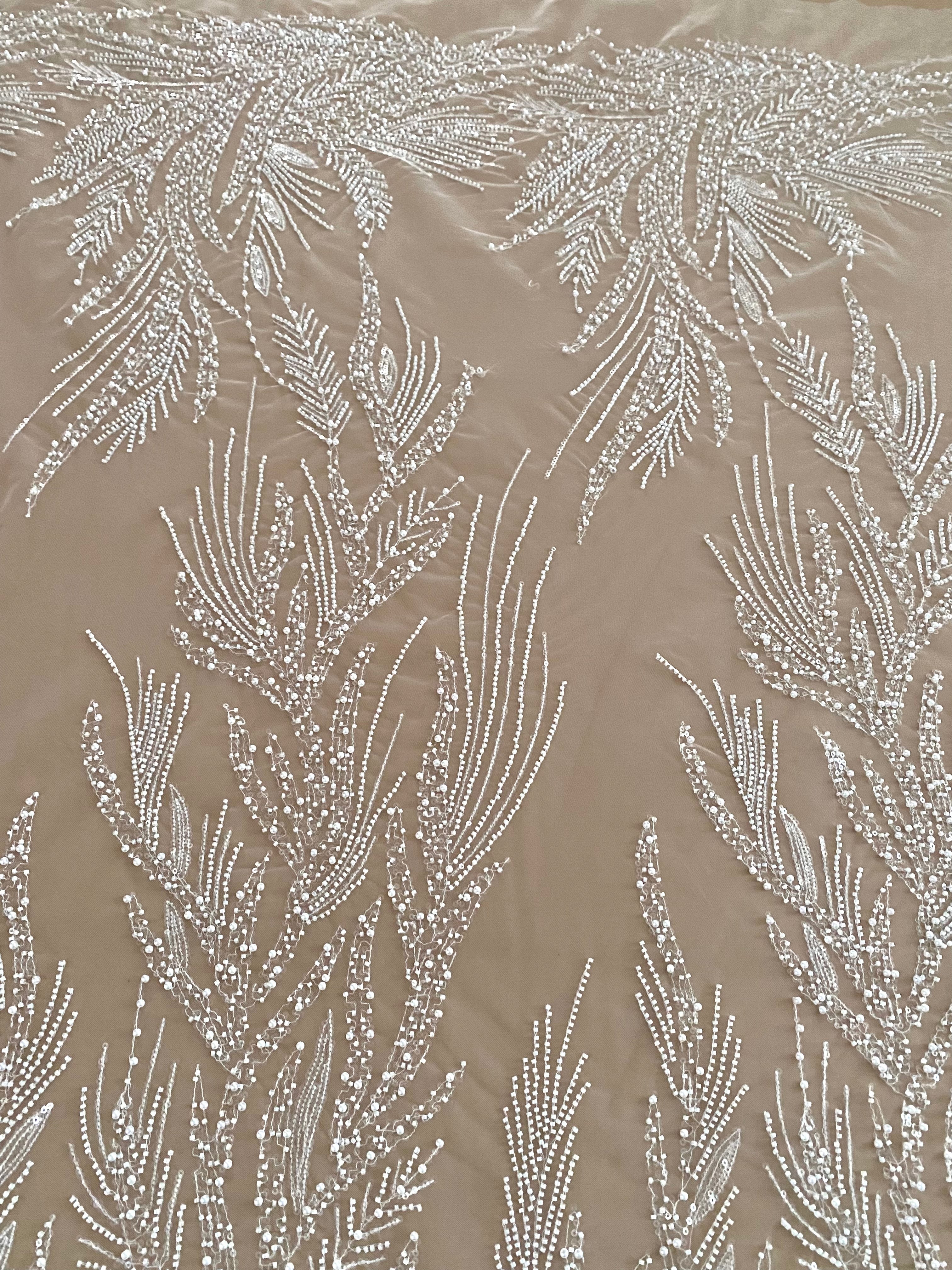 Silver Lace with Geometric Pattern, with Beads and Sequins
