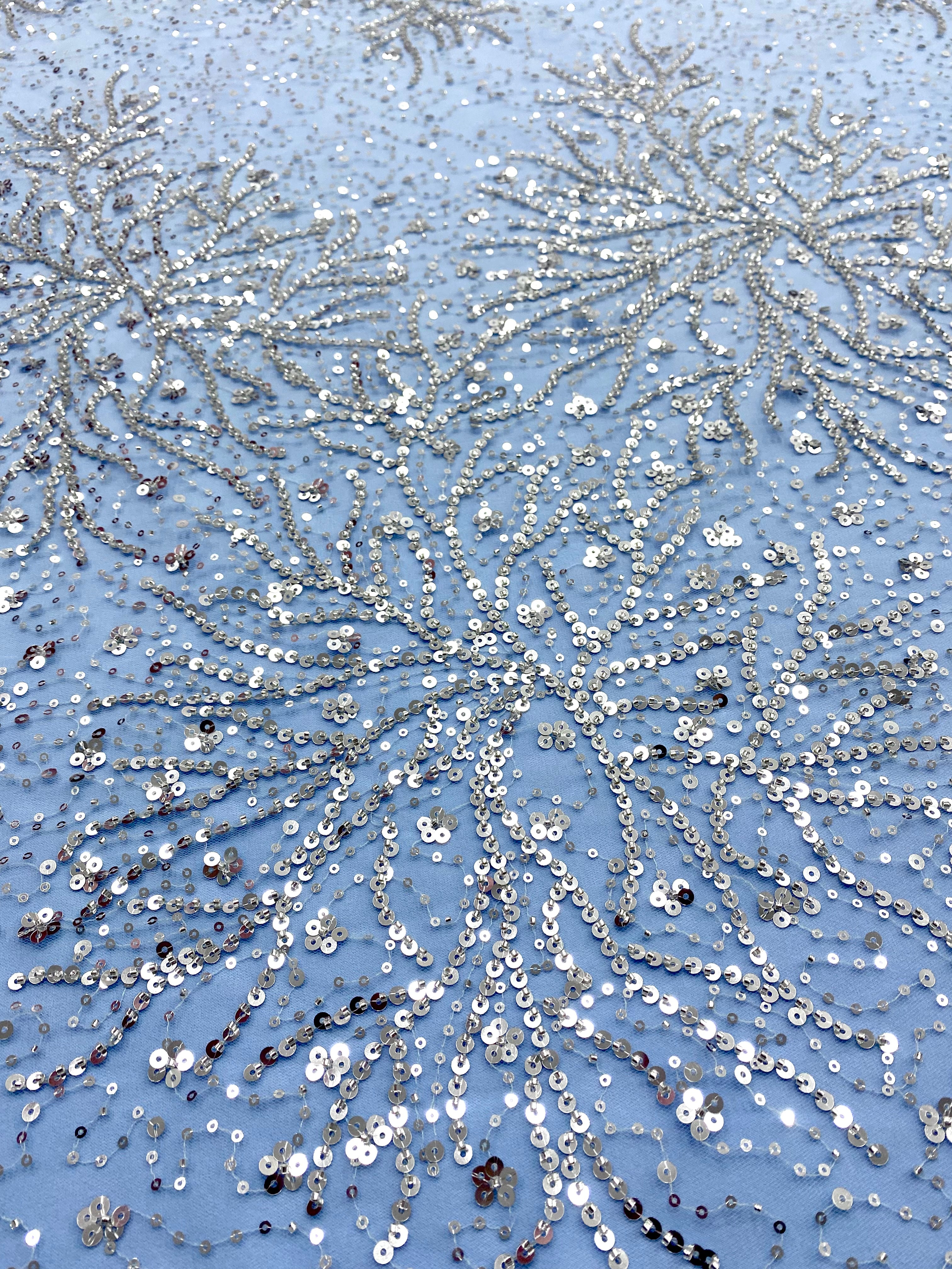 Silver Lace with Strings, Beads and Sequins
