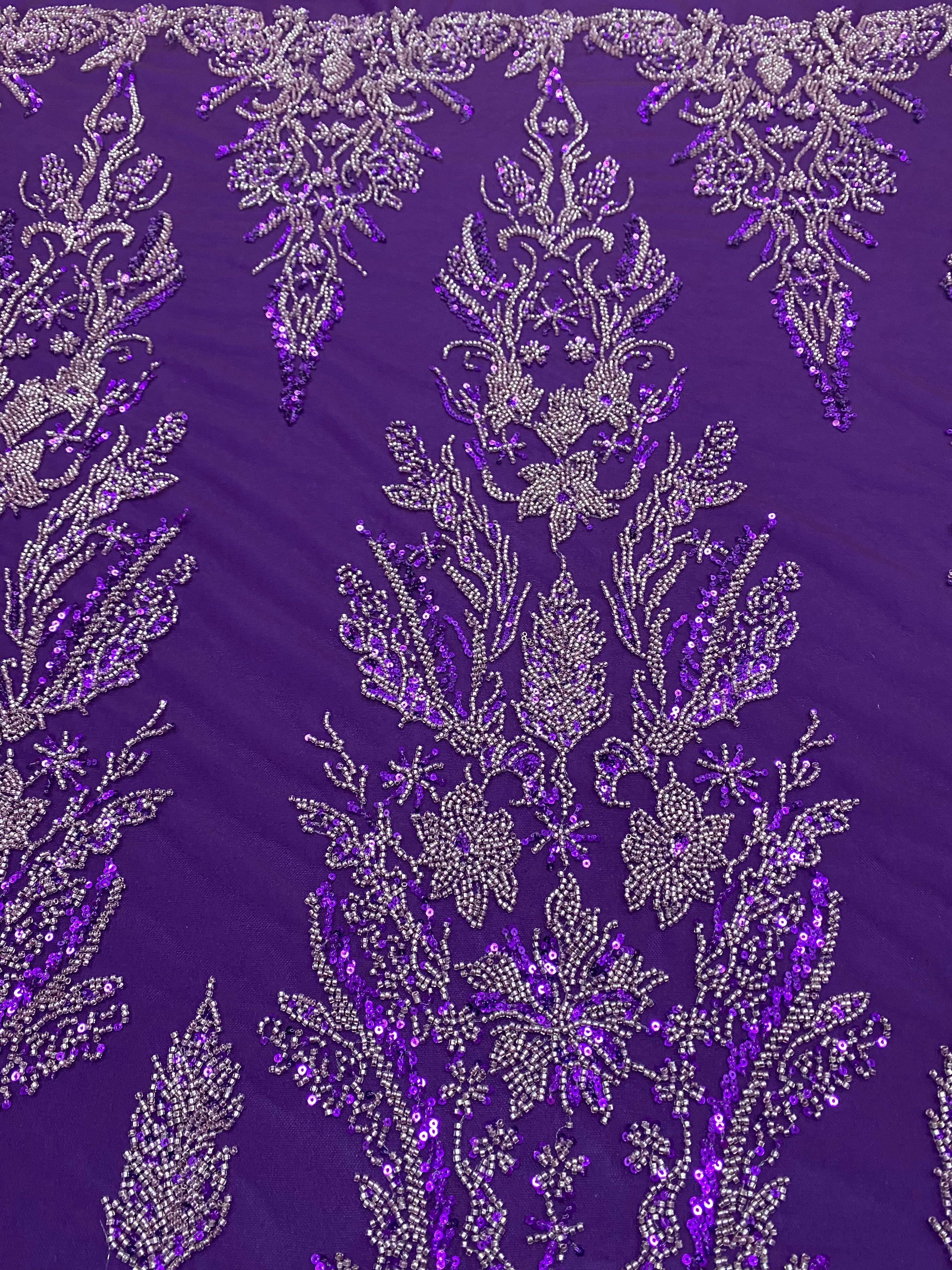 Silver Lace with Linear Pattern, with Pearls and Sequins