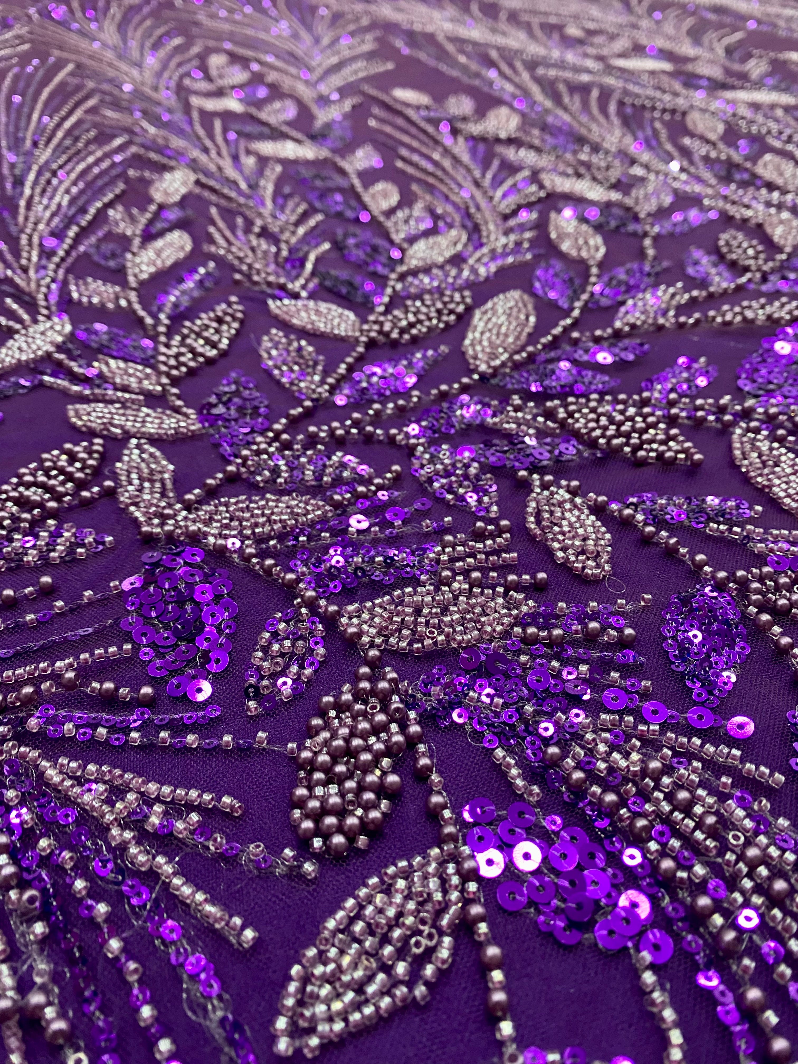 Silver Lace with Linear Pattern, with Pearls and Sequins