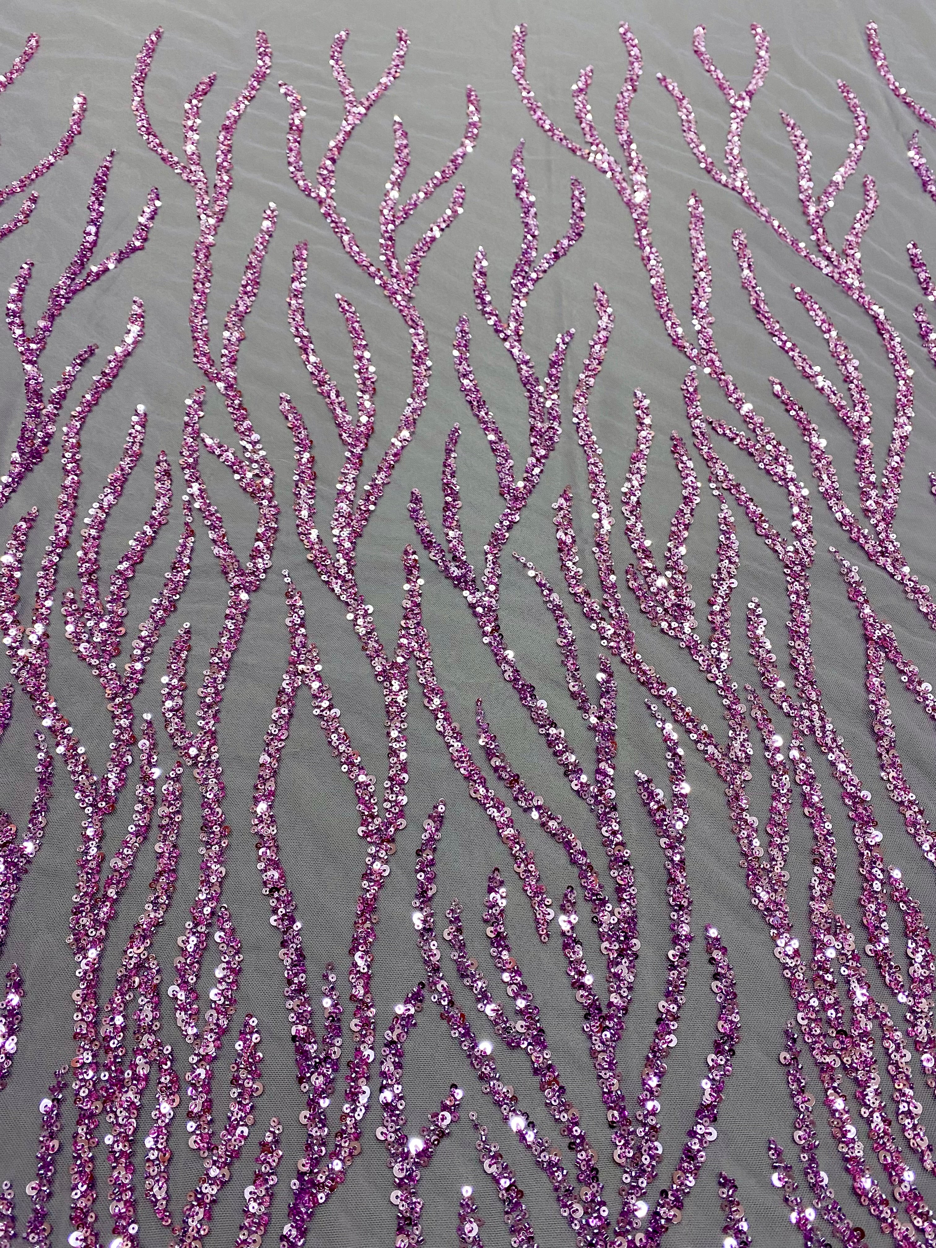 Dantela Couture Lavanda Pudrata cu Siraguri, cu Margele si Paiete