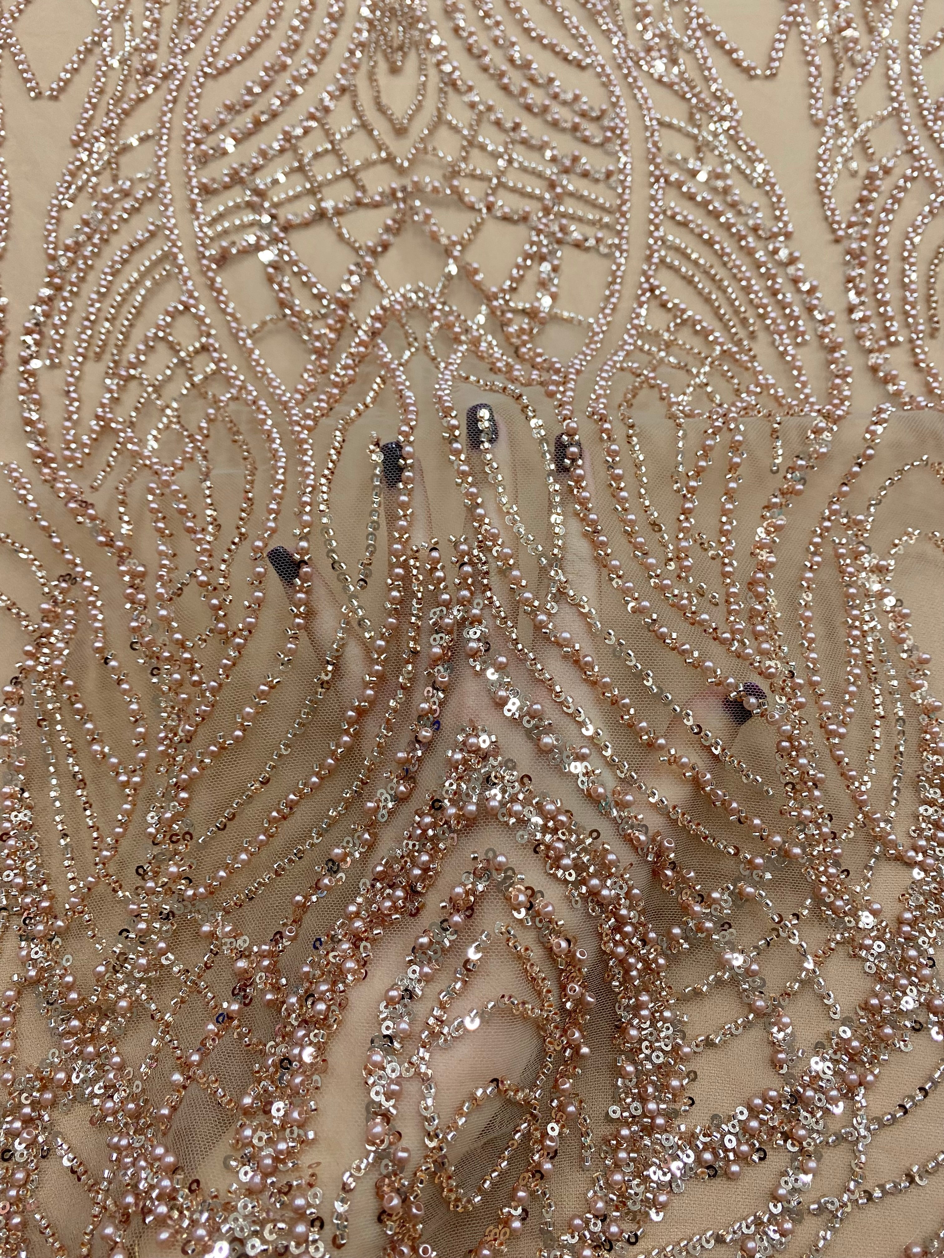 Rose Gold Couture Lace with Pearls, Beads and Sequins 