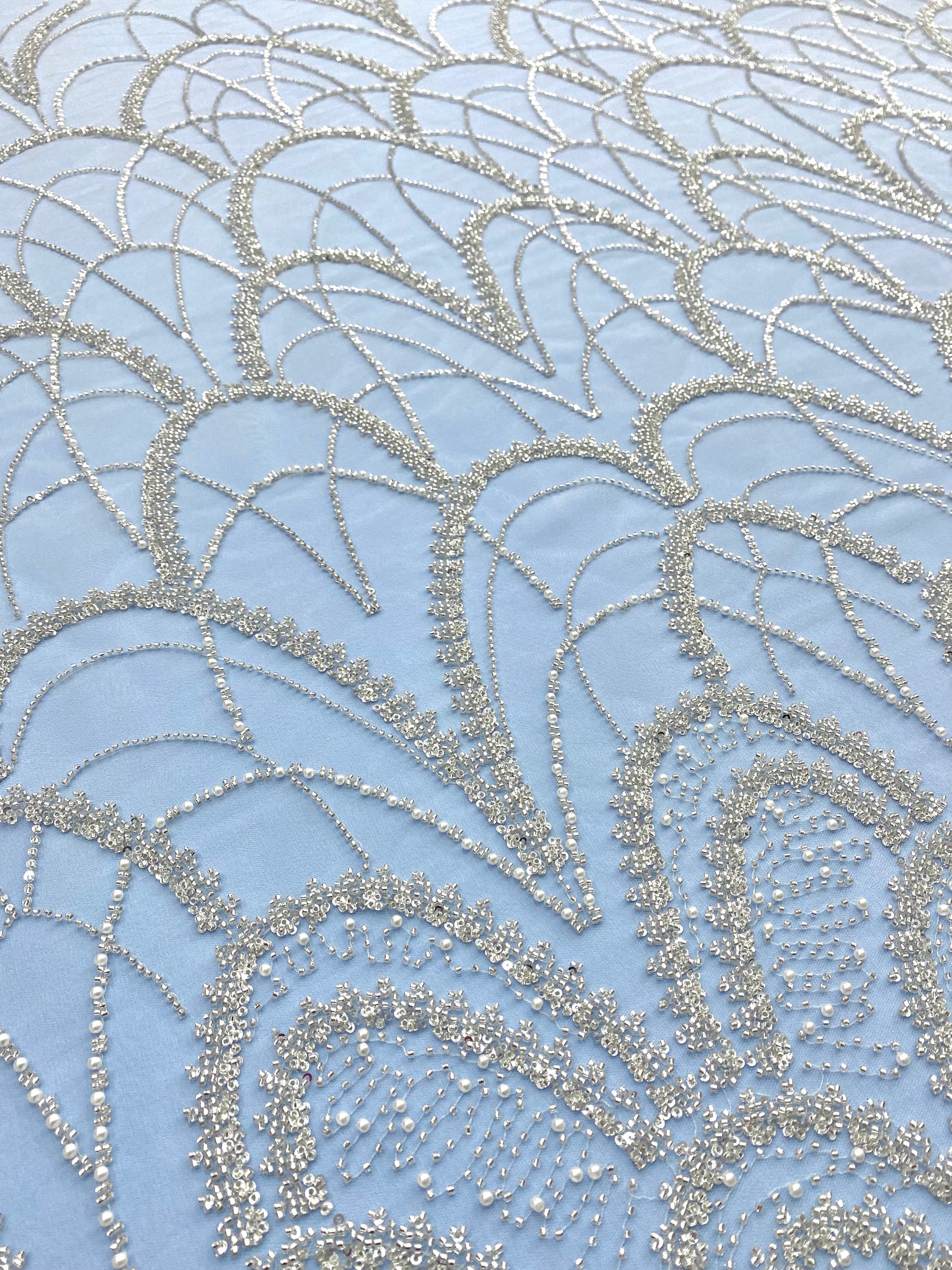 Silver Lace with Strings, Beads and Sequins