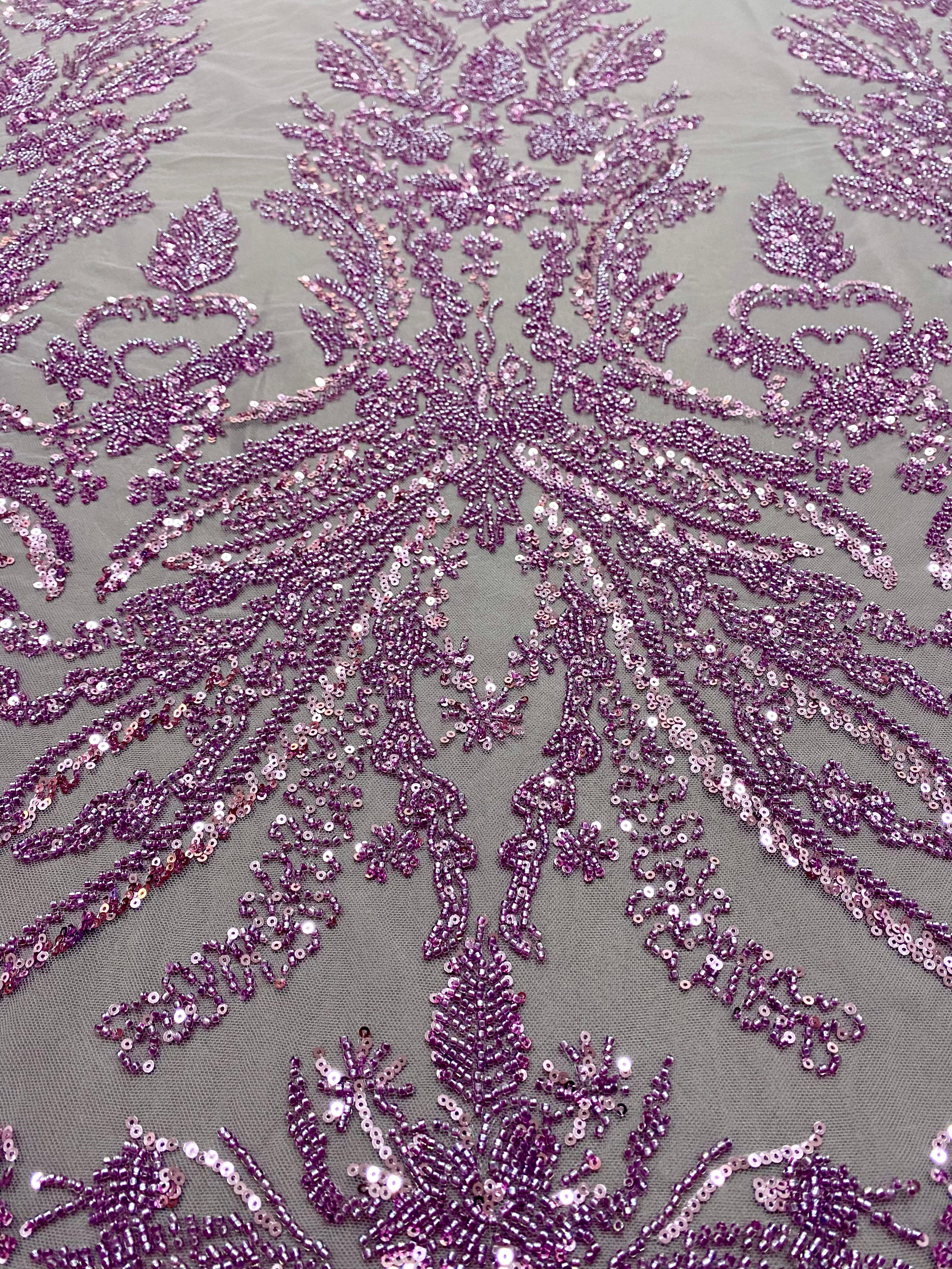 Couture Powder Lace with Floral Pattern, Beads and Sequins