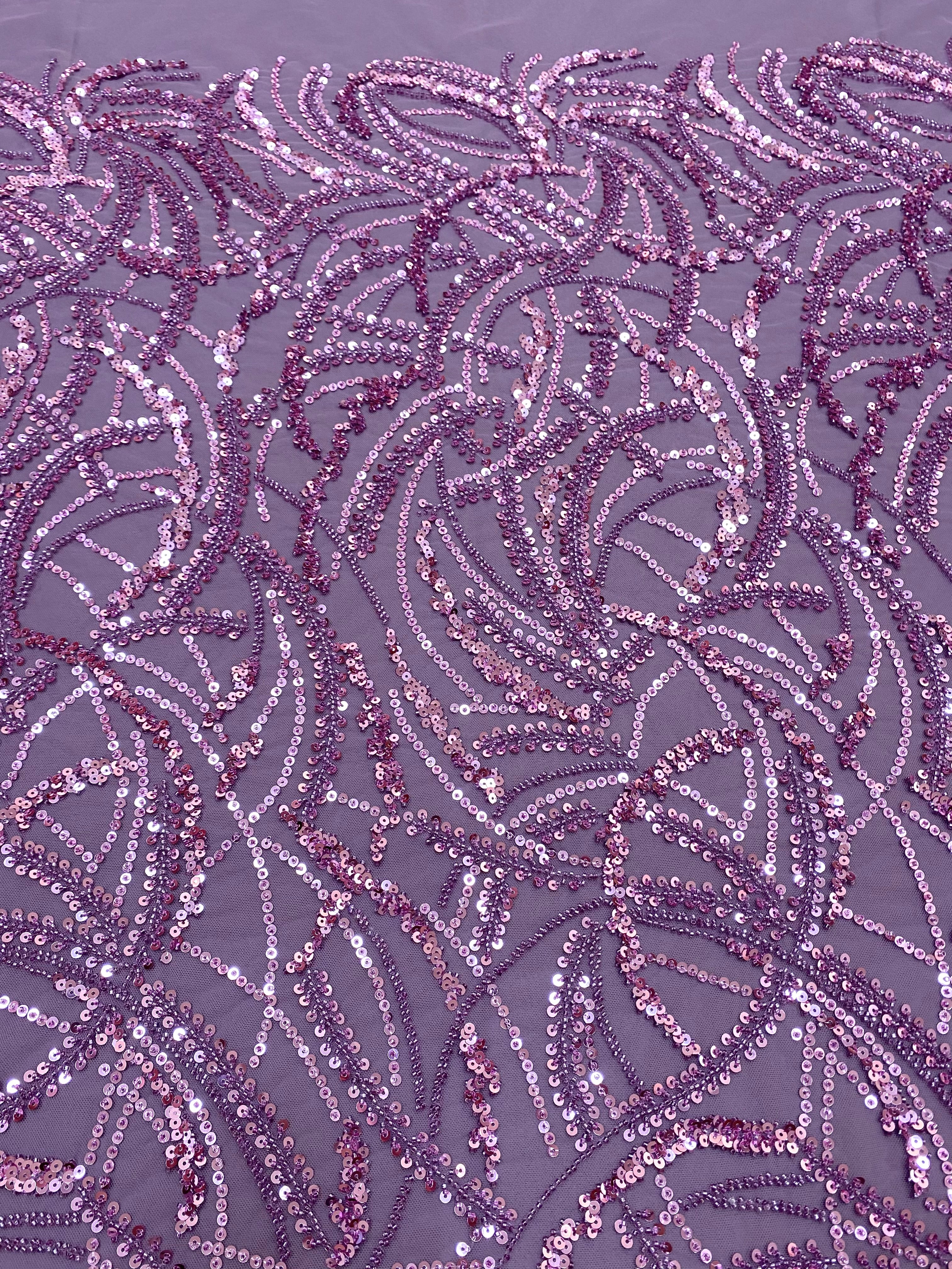Silver Lace with Linear Pattern, with Pearls and Sequins