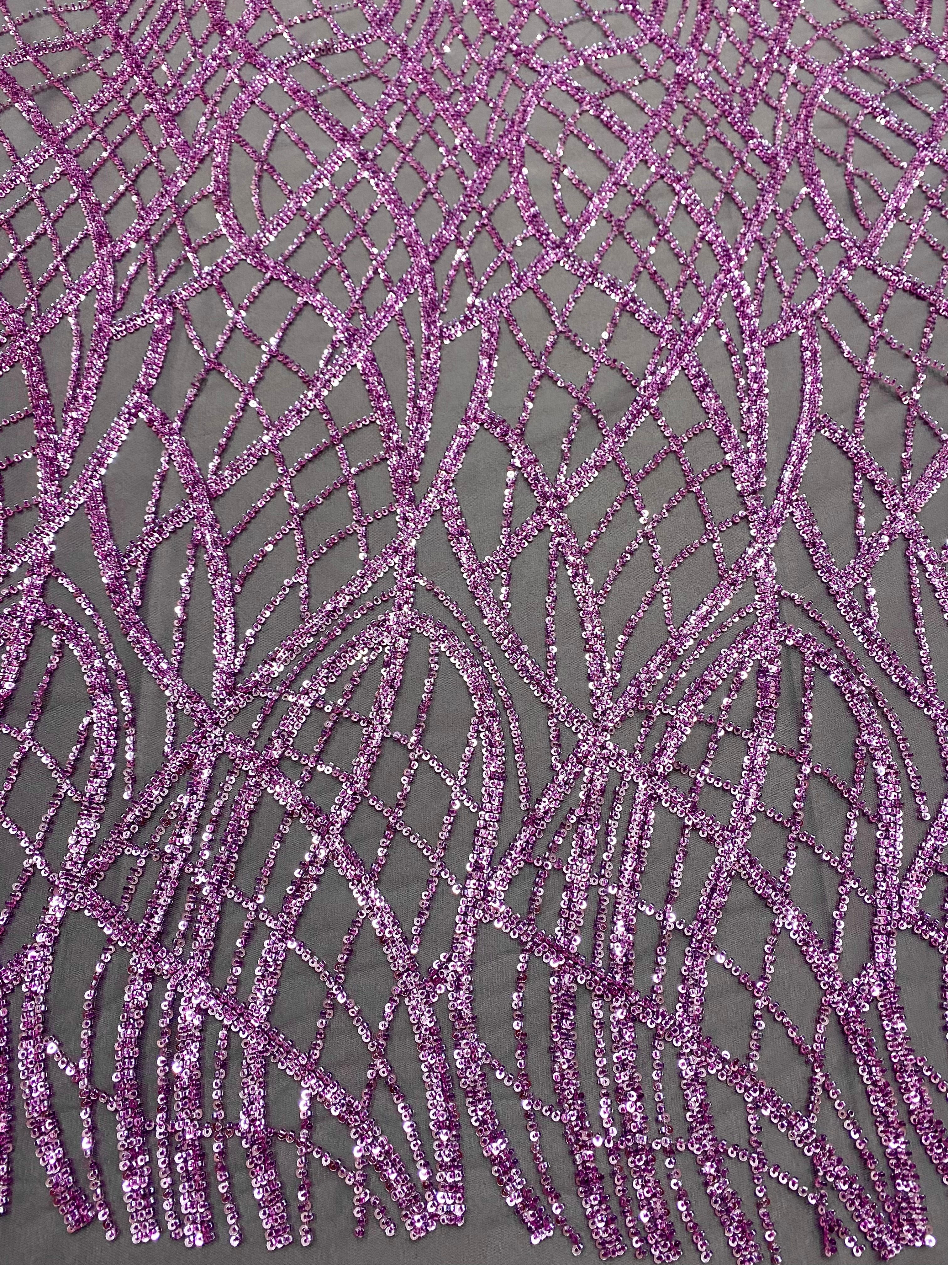 Powder Couture Lace with Linear Pattern, with Beads and Sequins
