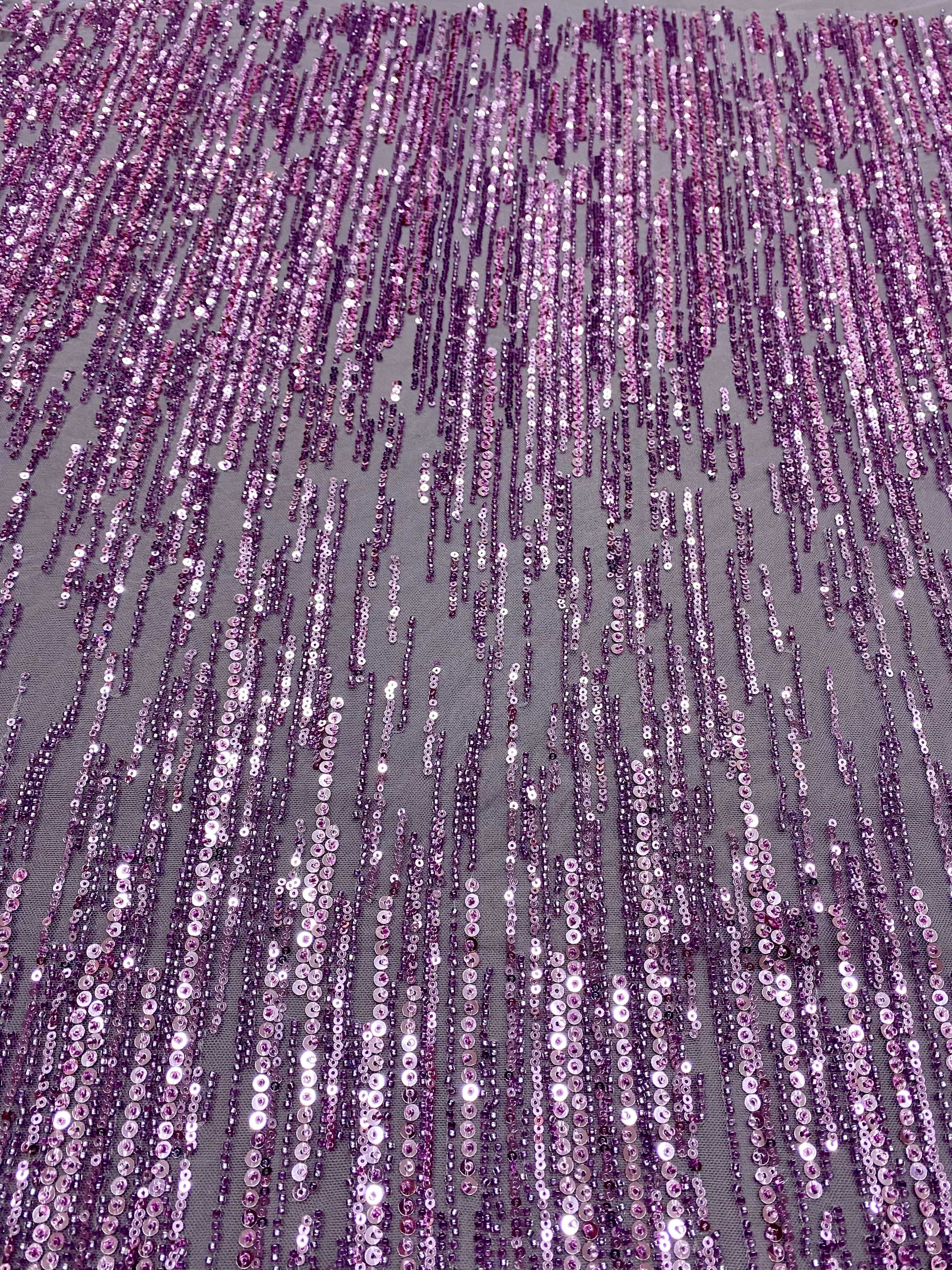 Powder Couture Lace with Linear Pattern, with Beads and Sequins