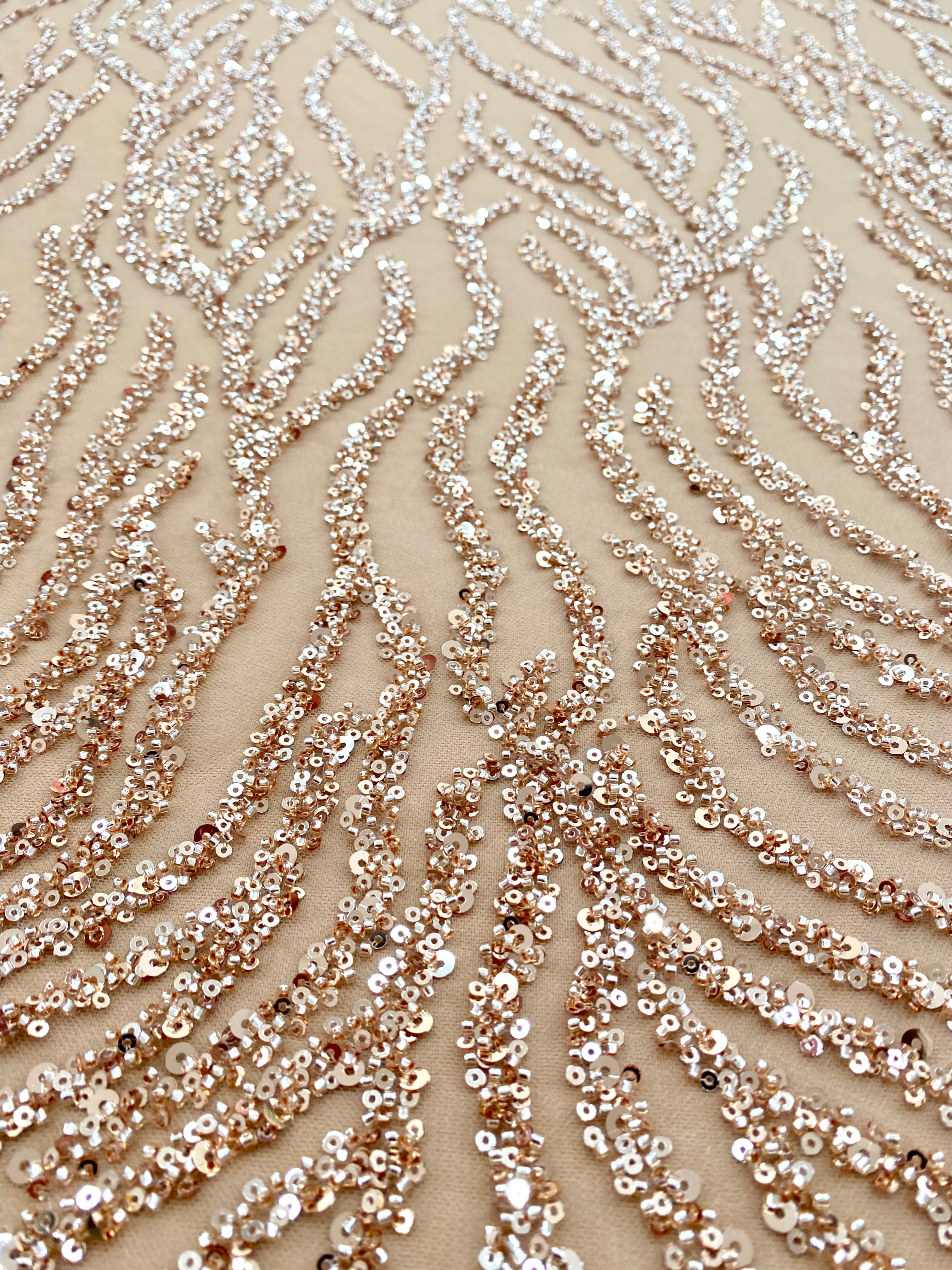 Rose Gold Couture Lace with Strings, Beads and Sequins