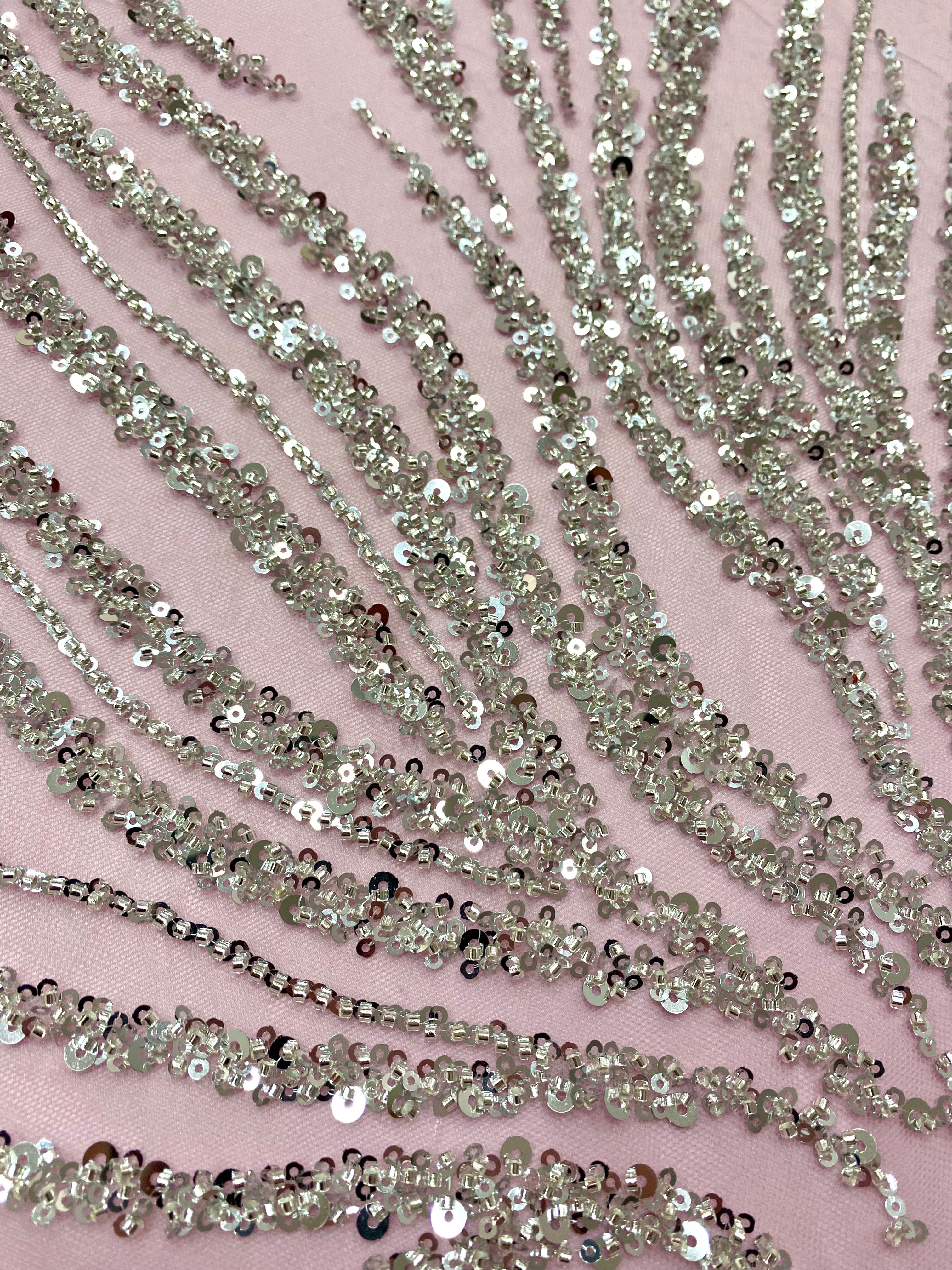 Silver Lace with Strings, Beads and Sequins