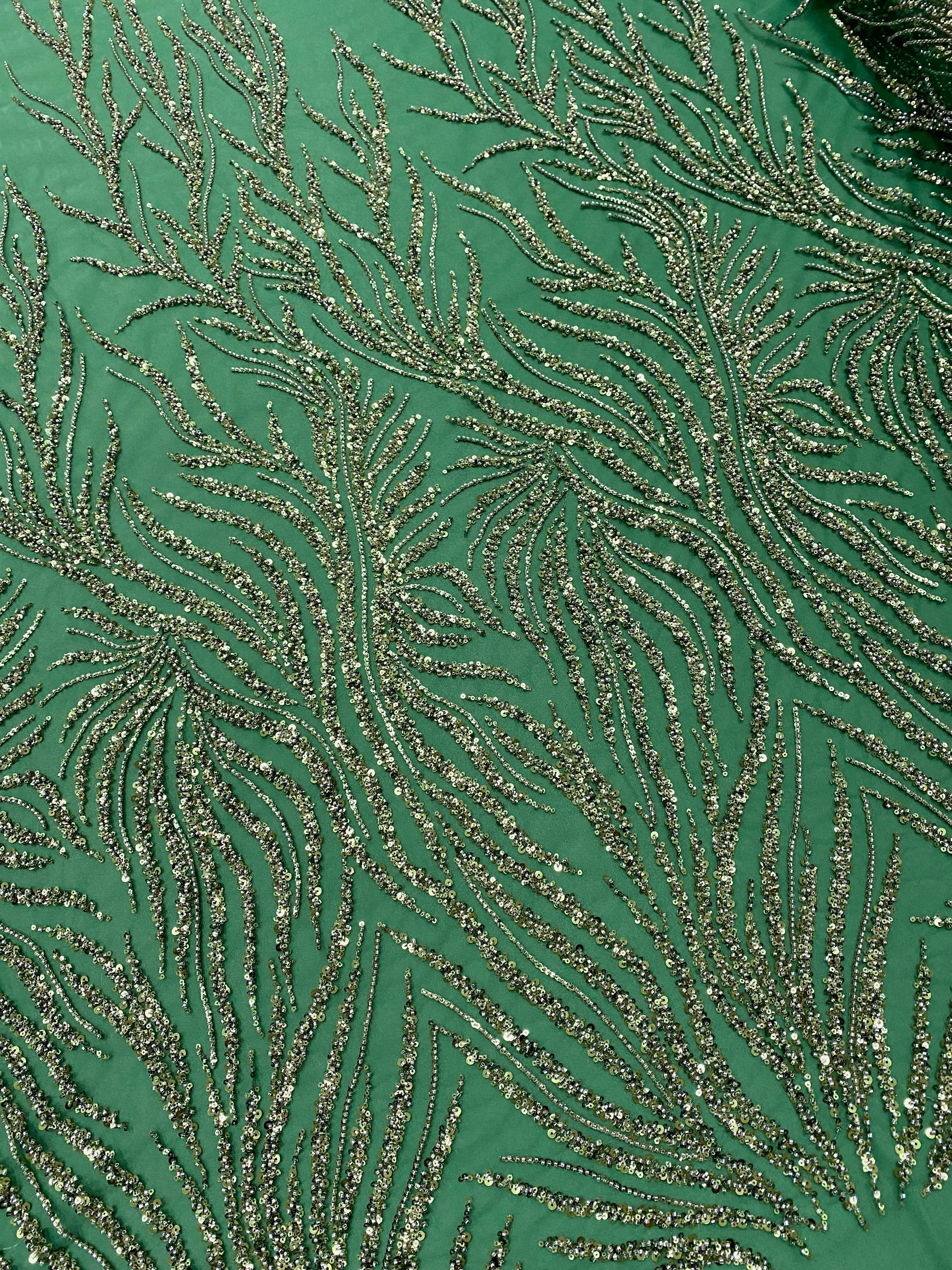 Turquoise Lace with Linear Pattern, with Beads and Sequins
