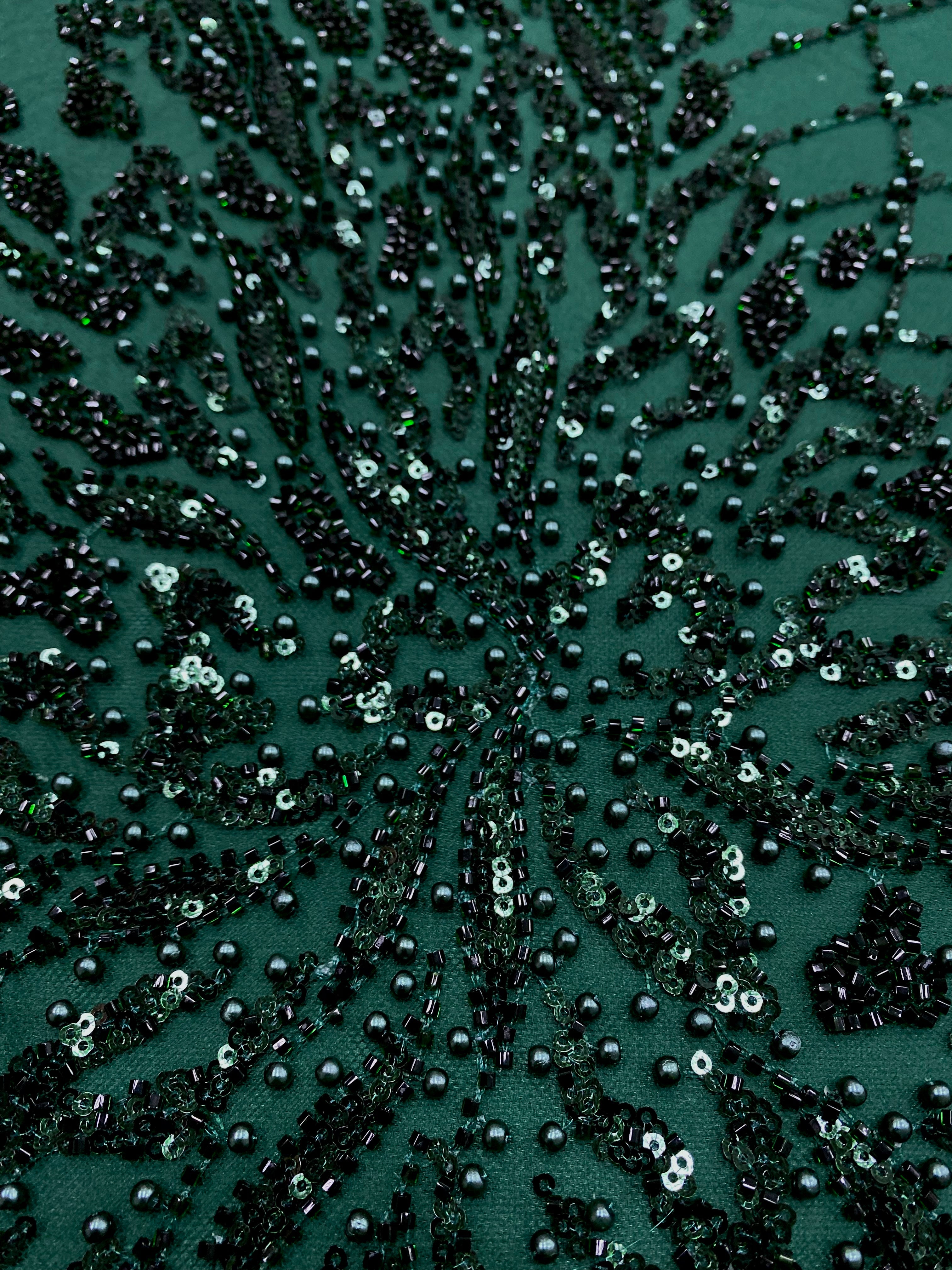 Pink Couture Lace with Leaves, with Pearls, Beads and Sequins 