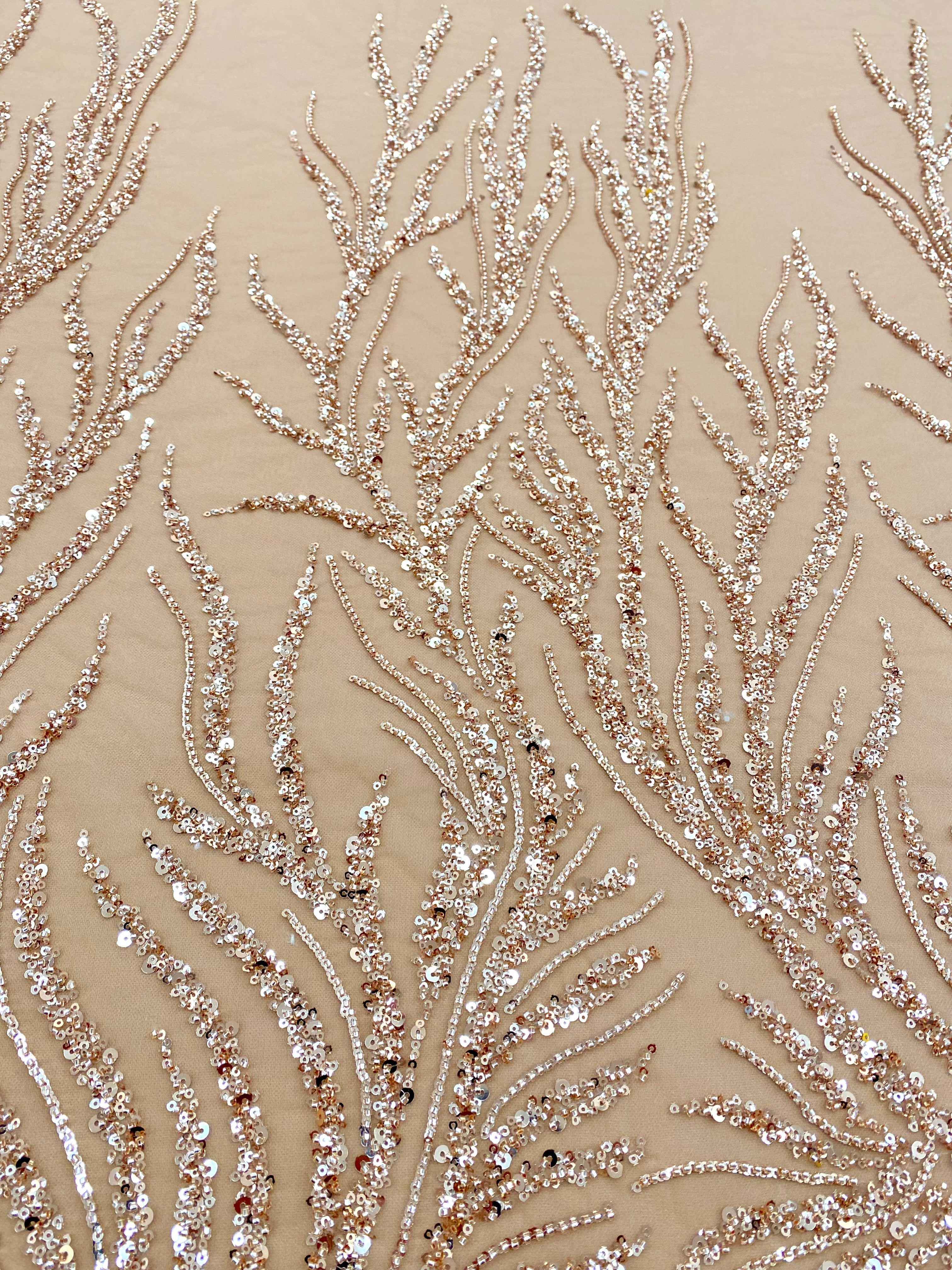 Rose Gold Couture Lace with Strings, Beads and Sequins