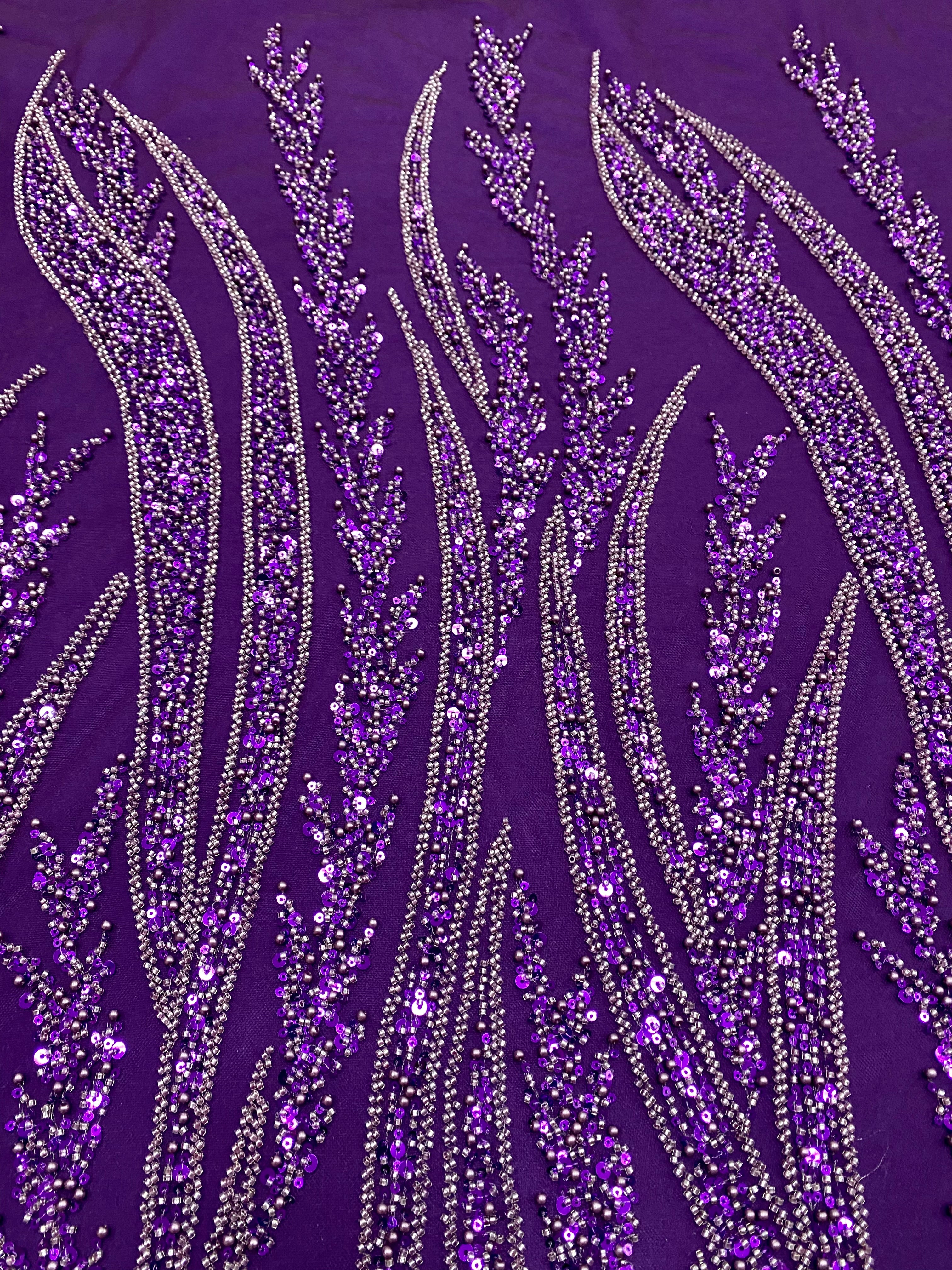 Silver Lace with Linear Pattern, with Pearls and Sequins