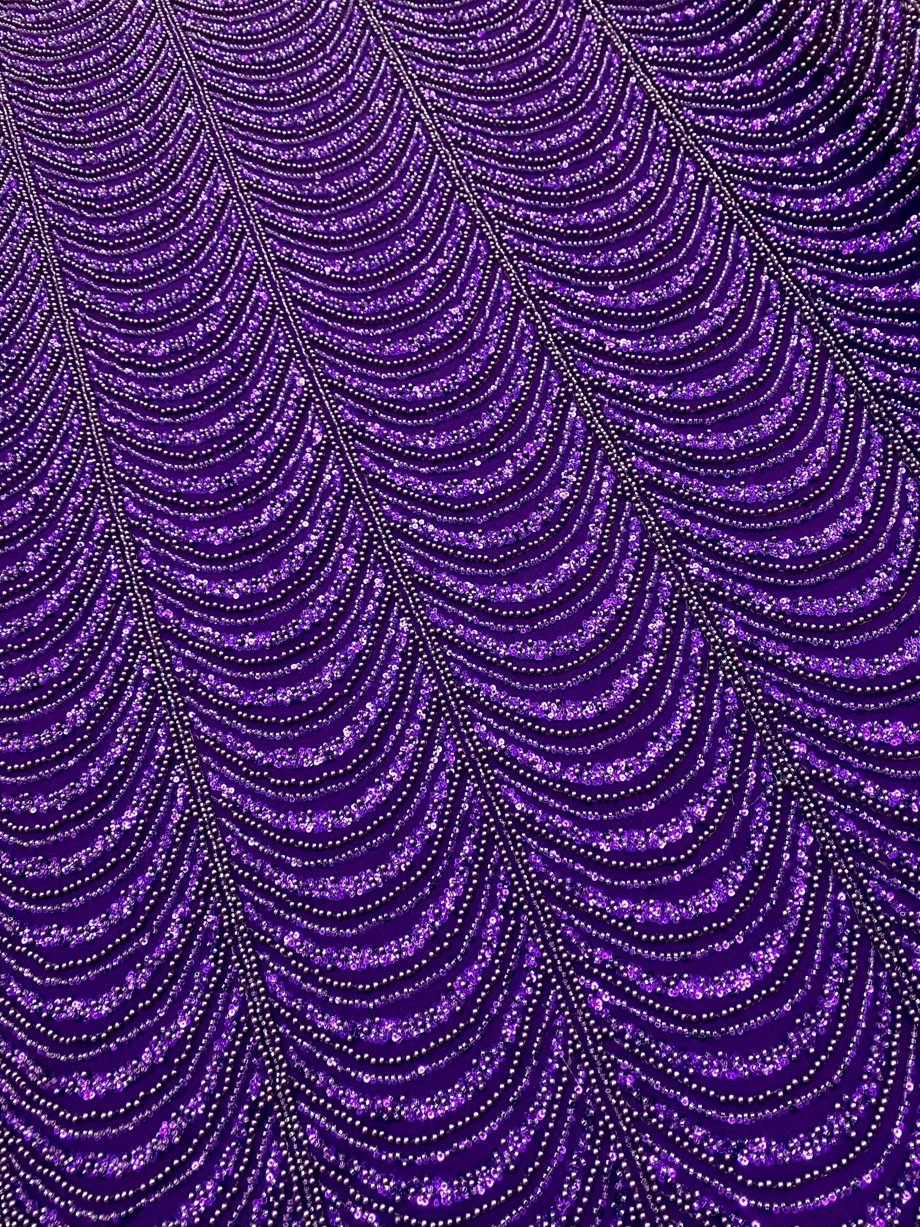 Silver Lace with Linear Pattern, with Pearls and Sequins