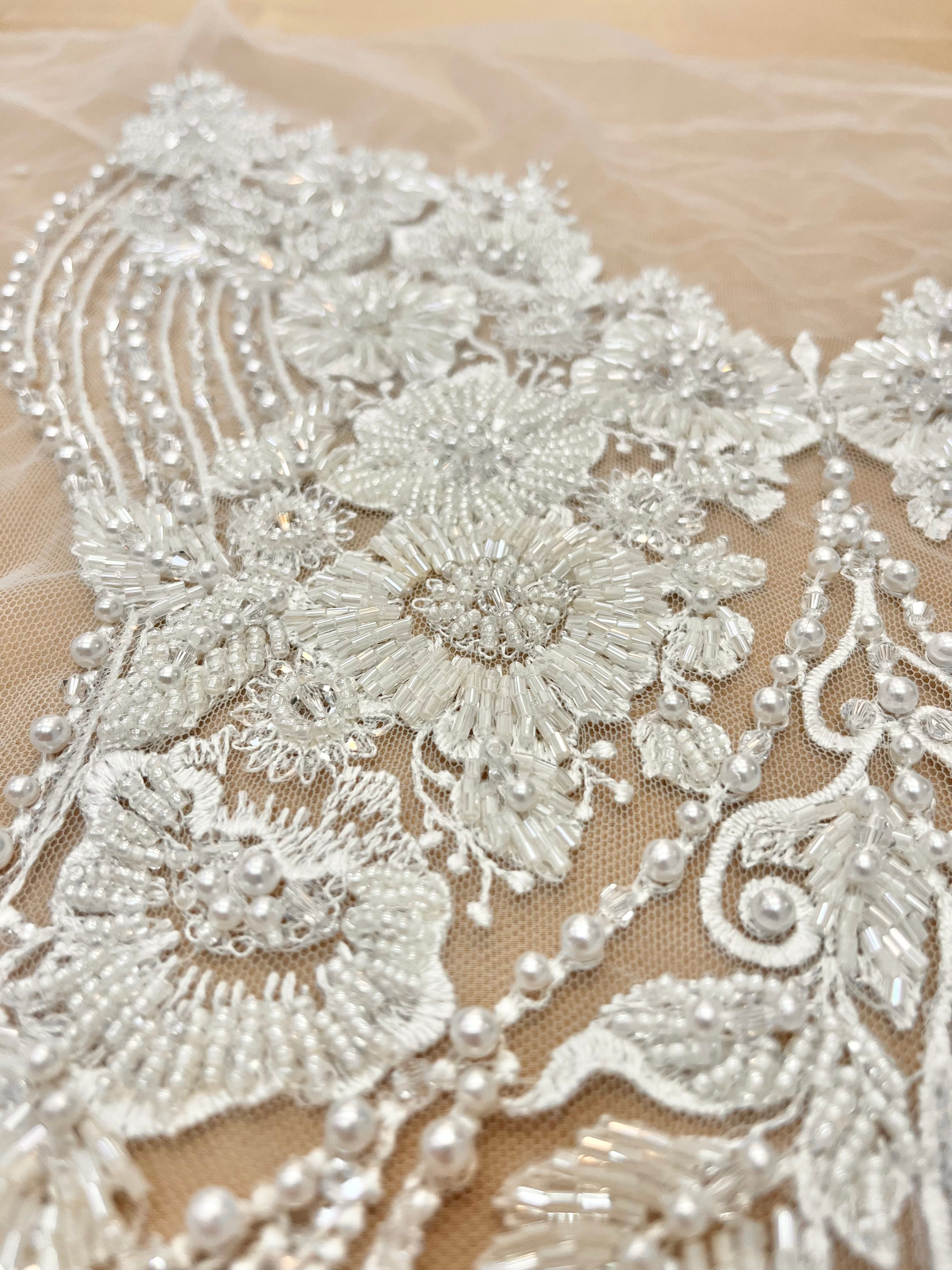 Set of Bust Panels with Floral Pattern, with Crystals, Pearls and Sequins