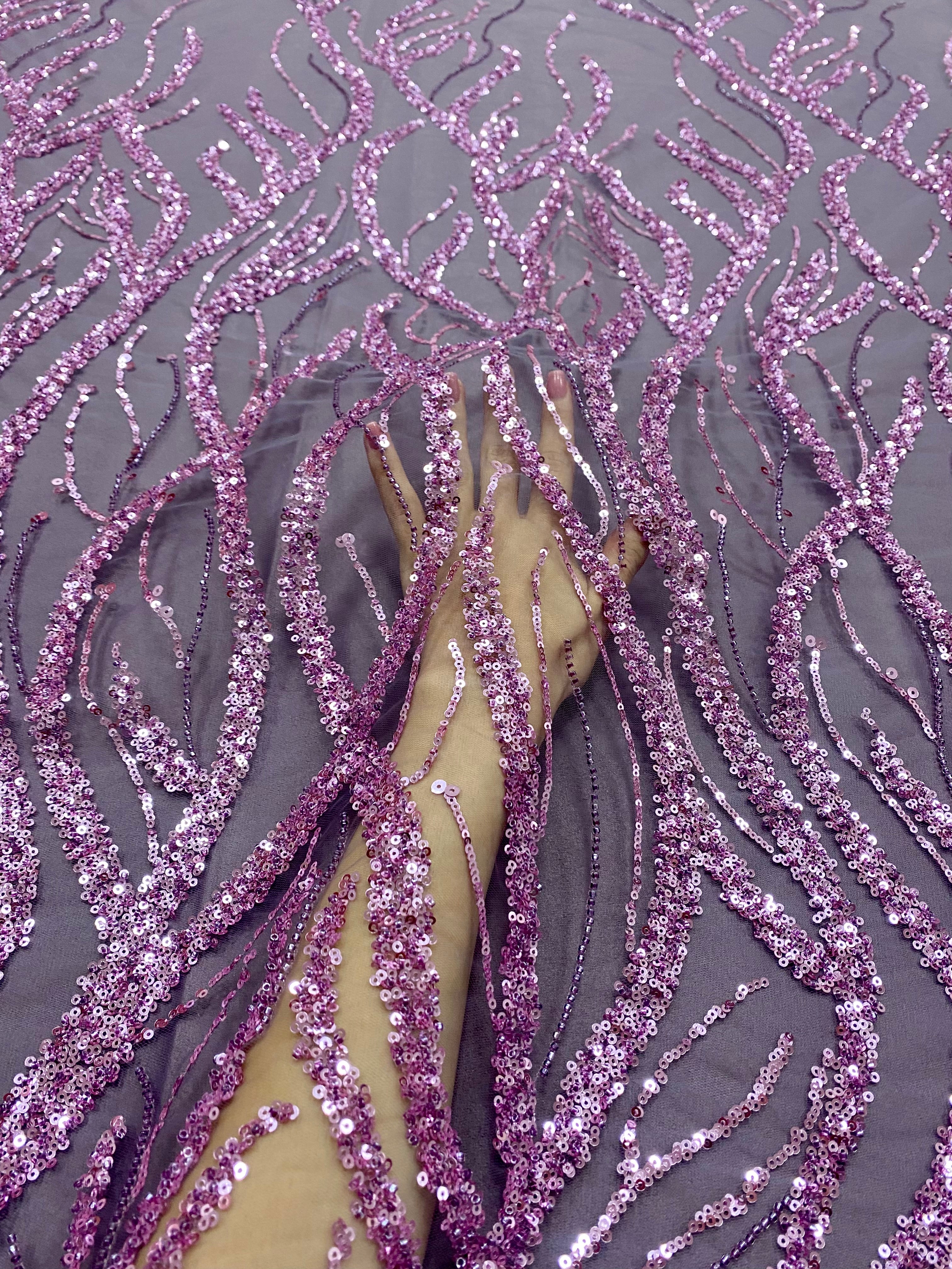 Powder Couture Lace with Strings, Beads and Sequins
