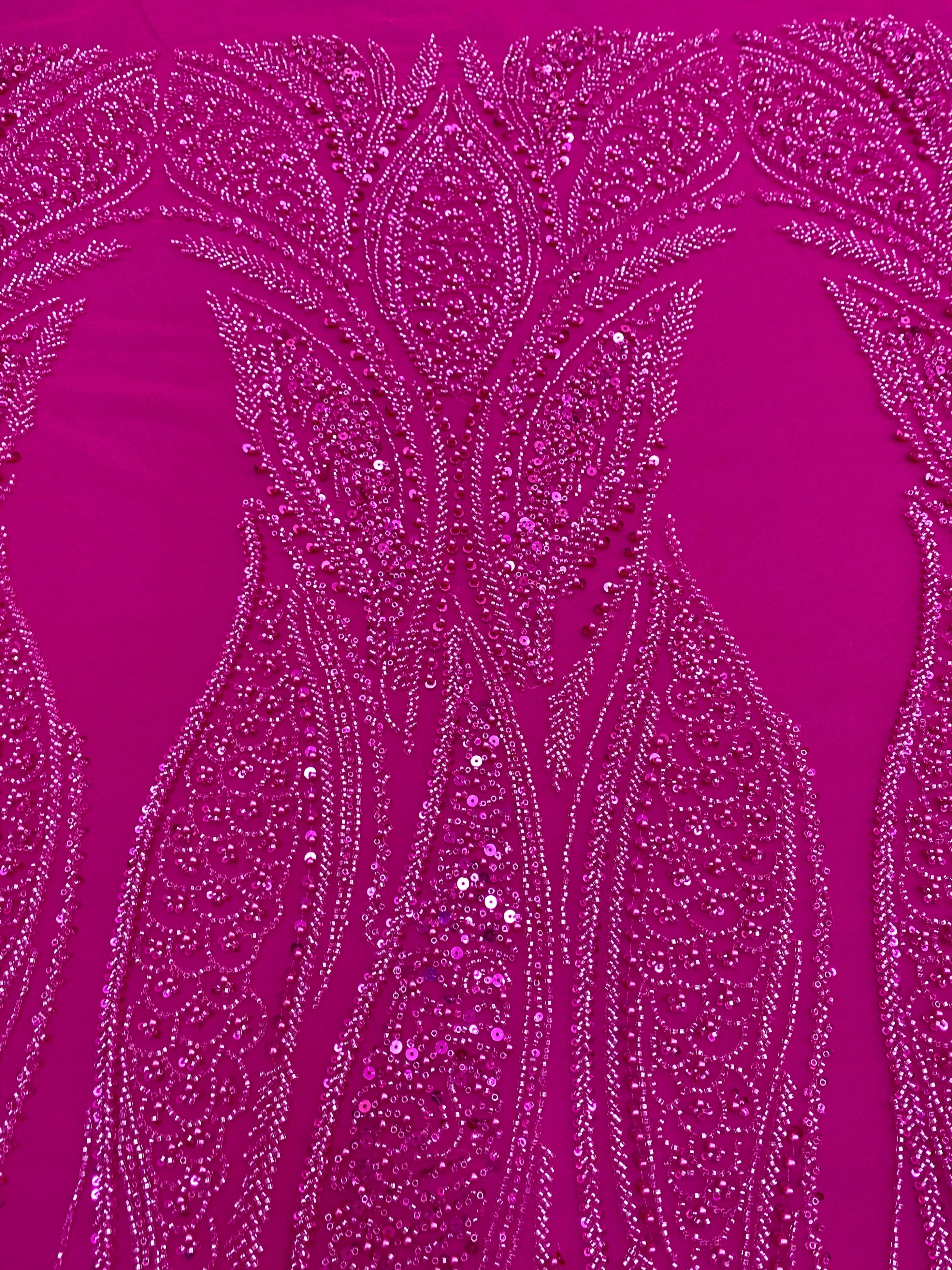 Dantela Couture Fucsia gyöngyökkel, gyöngyökkel és flitterekkel díszített panellel