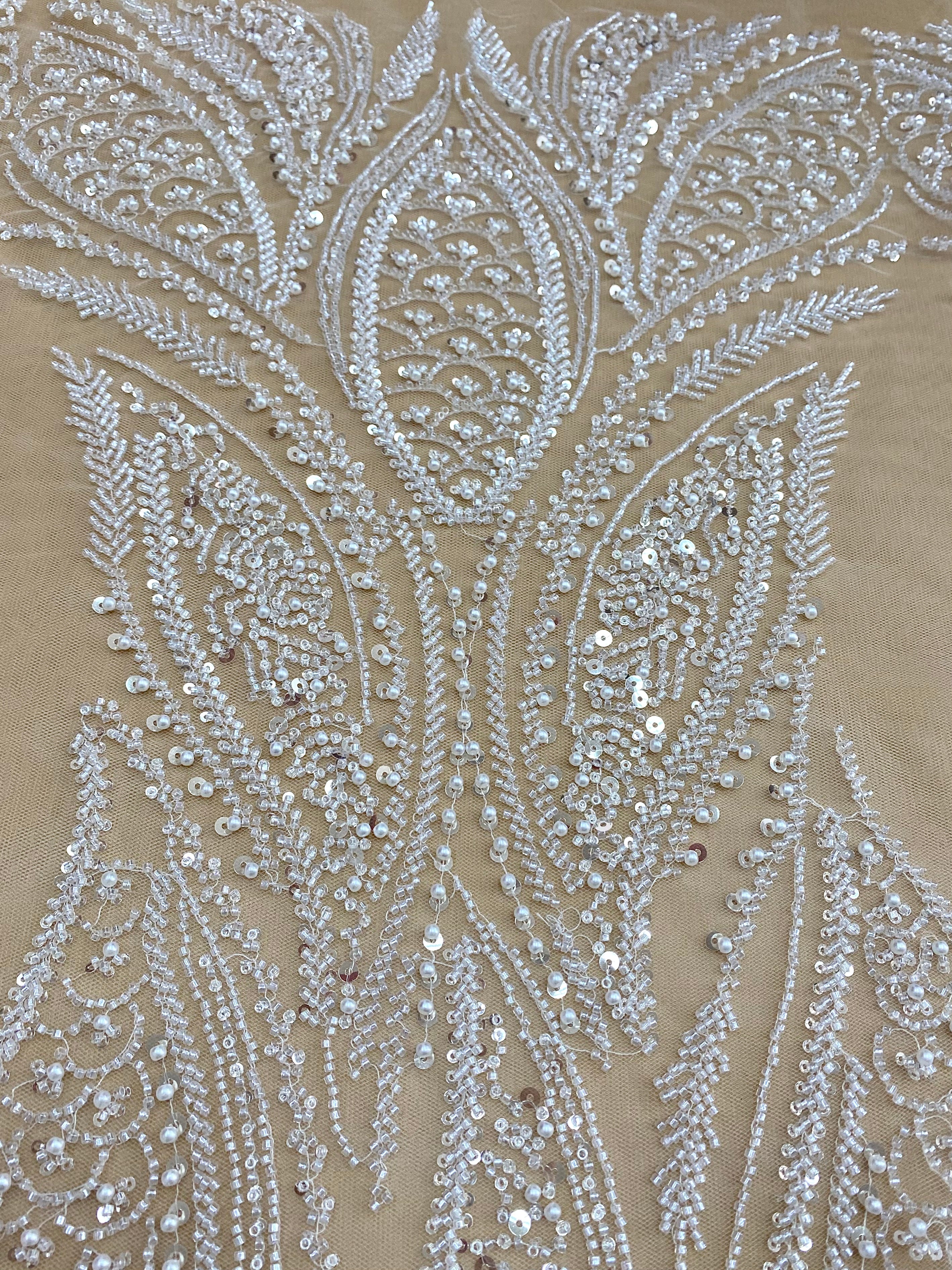 Dantela Couture Diamond cu Panou cu Perle, Margele si Paiete