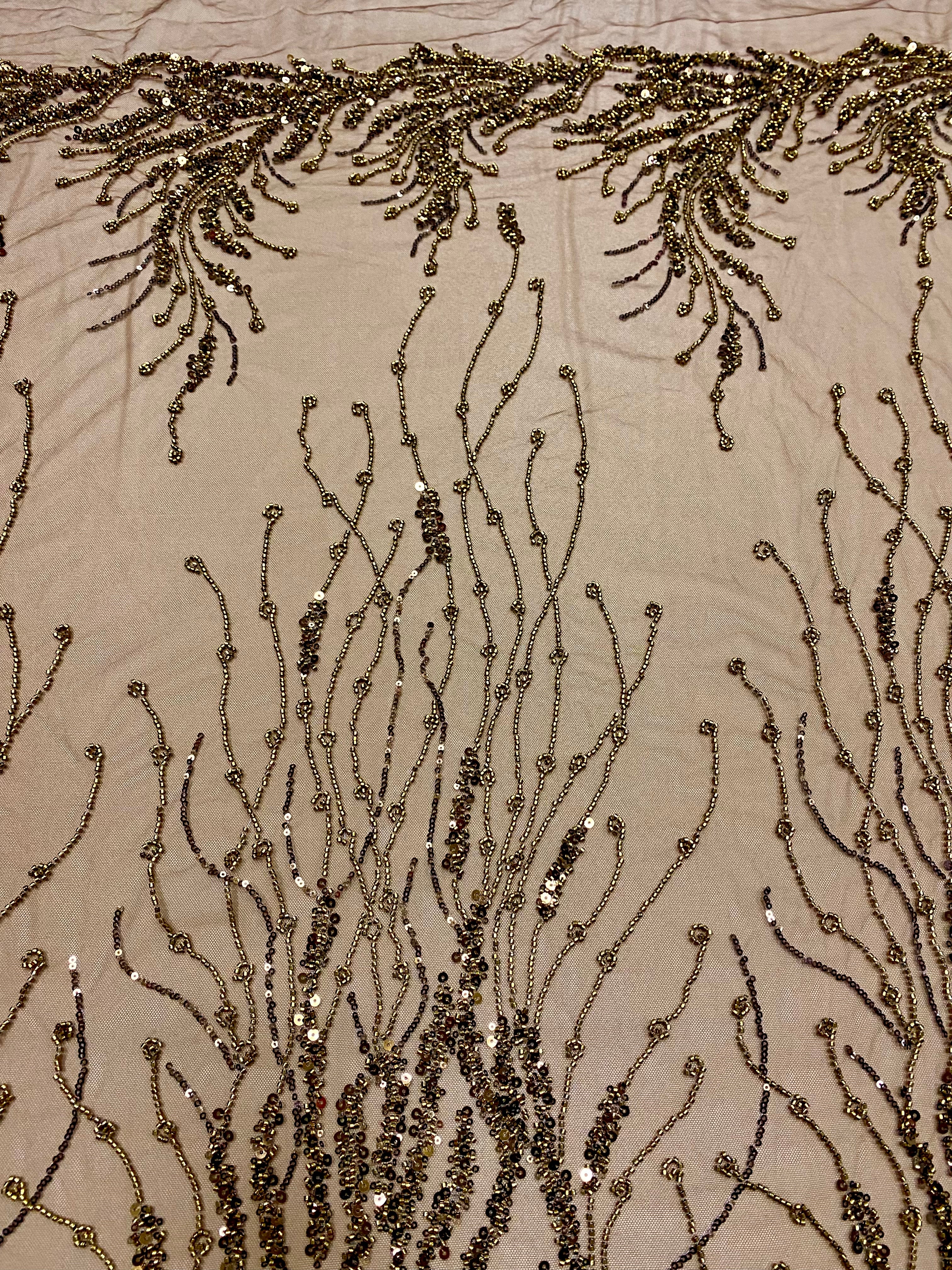 Silver Lace with Linear Pattern, with Pearls and Sequins