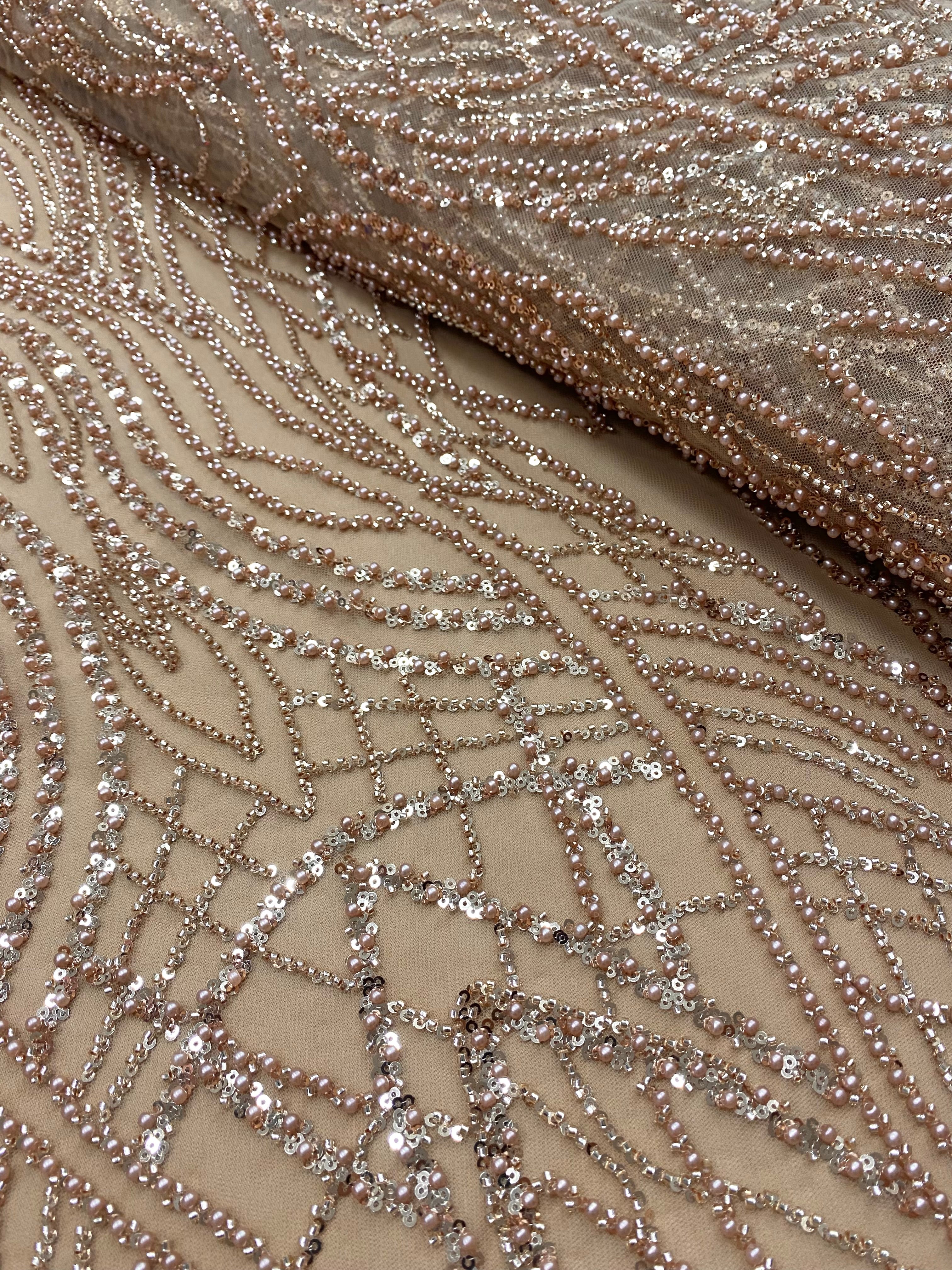 Rose Gold Couture Lace with Pearls, Beads and Sequins 