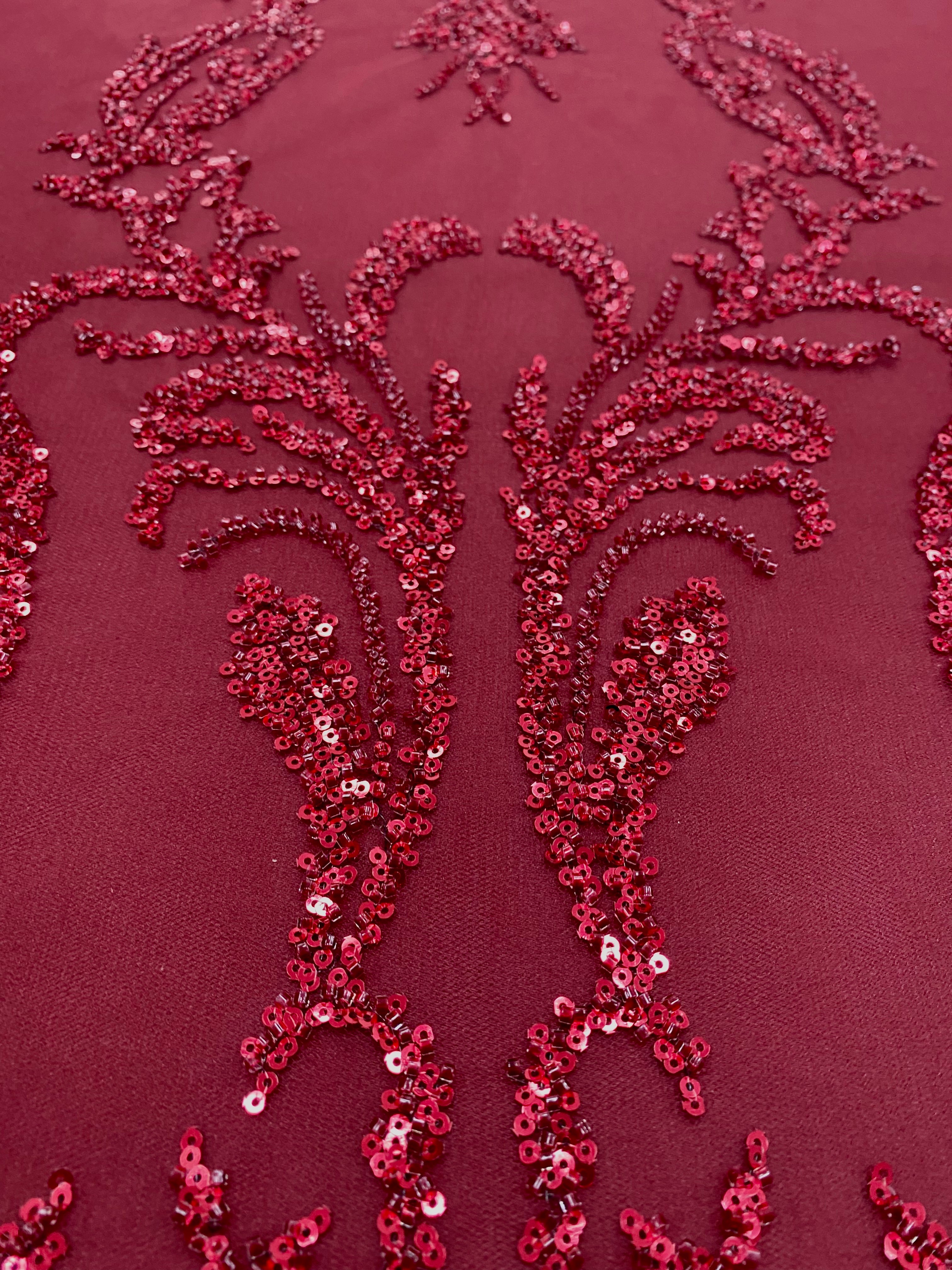 Lavender Couture Lace with Symmetrical Pattern, with Beads and Sequins 