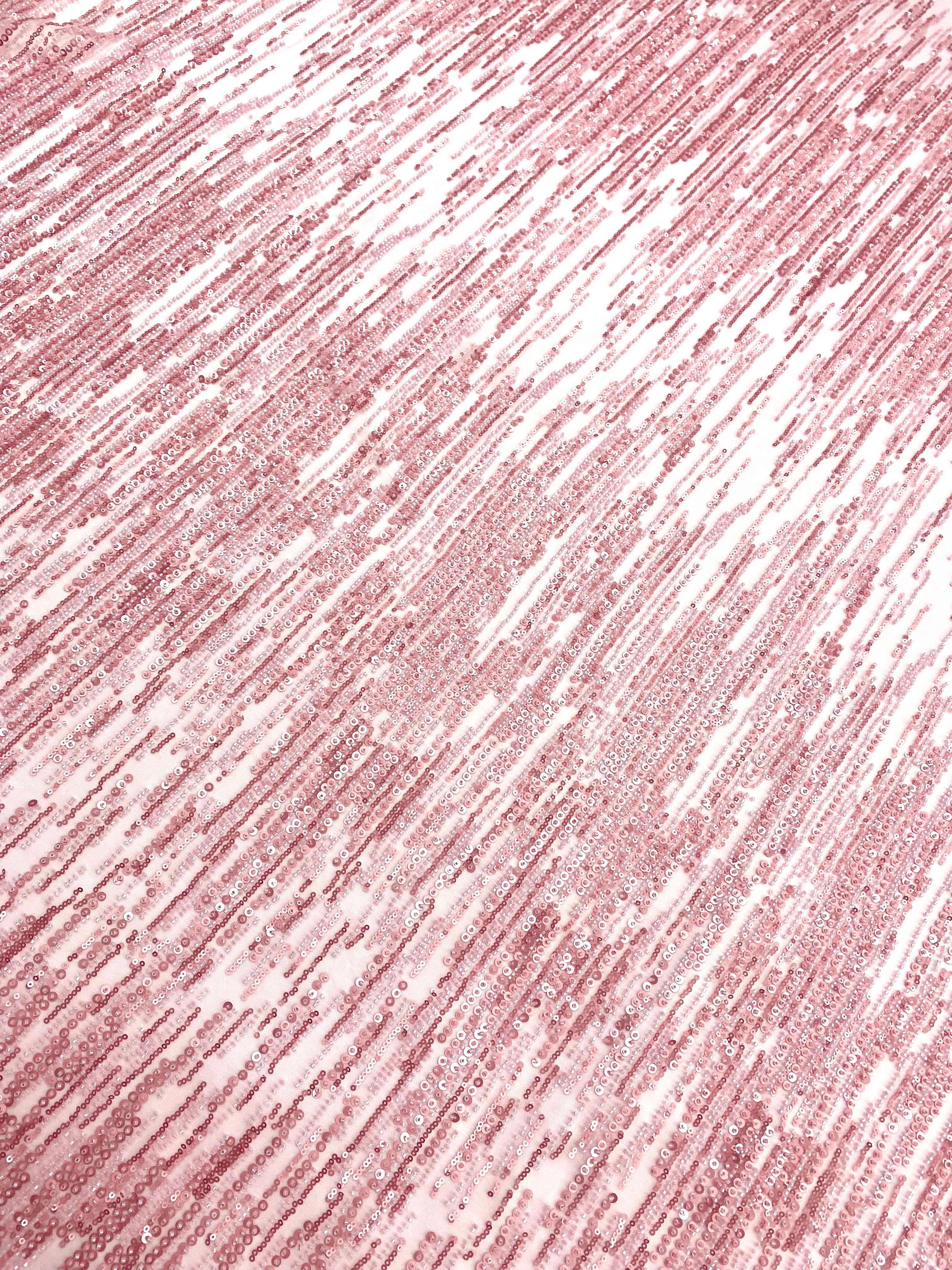 Pink Couture Lace with Linear Pattern, with Beads and Sequins 
