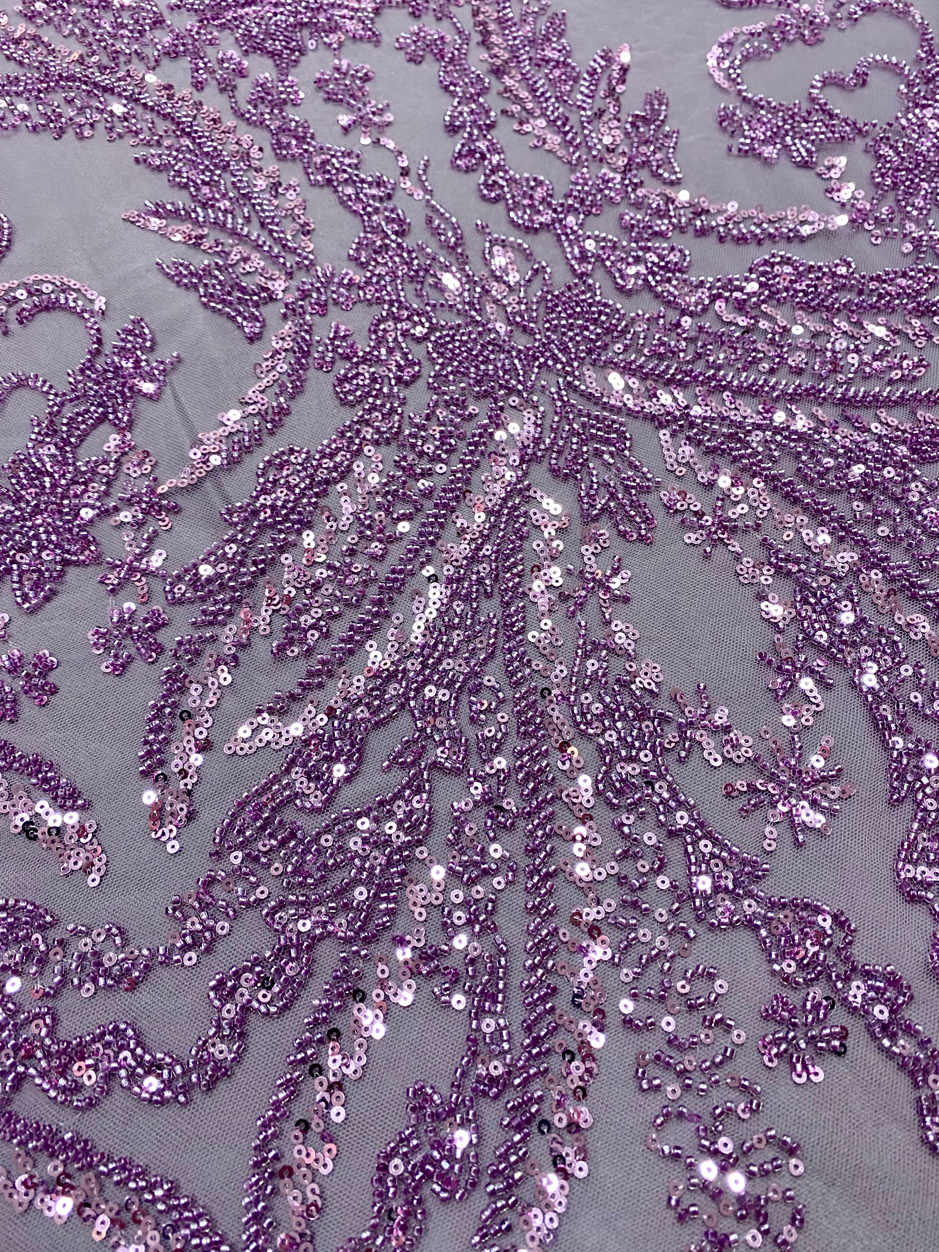 Couture Powder Lace with Floral Pattern, Beads and Sequins