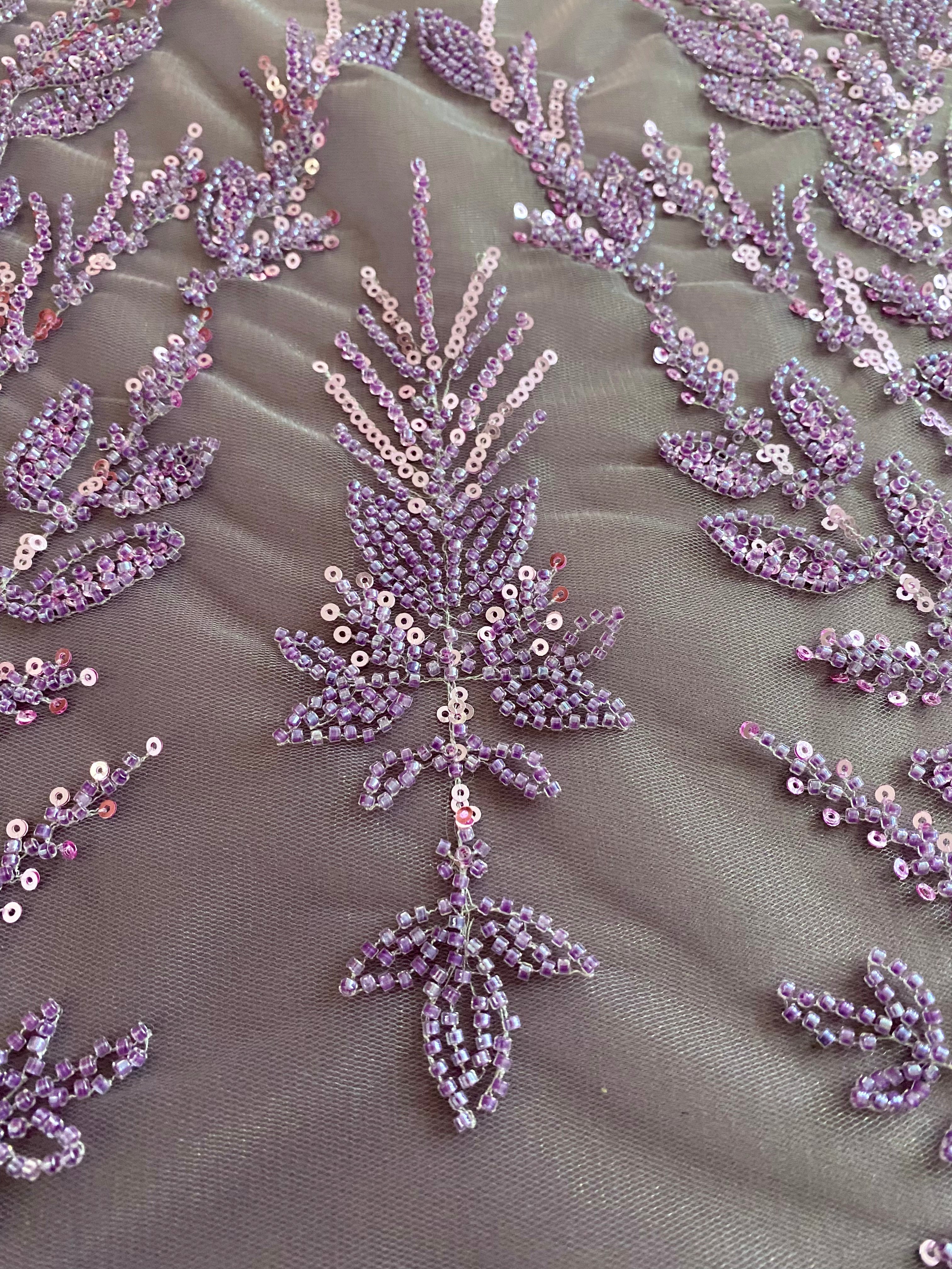 Powder Couture Lace with Symmetrical Pattern, with Beads and Sequins 
