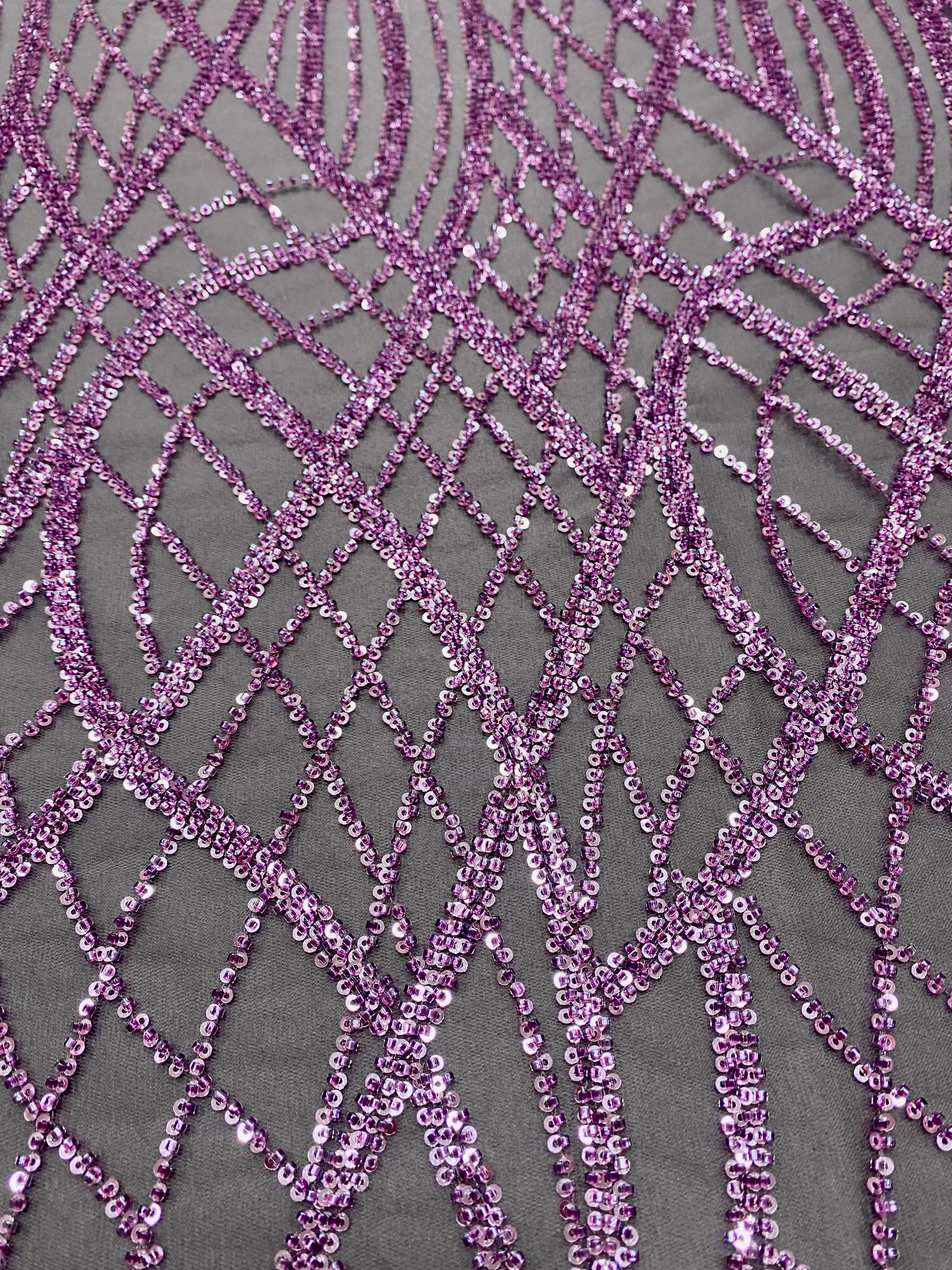 Powder Couture Lace with Linear Pattern, with Beads and Sequins