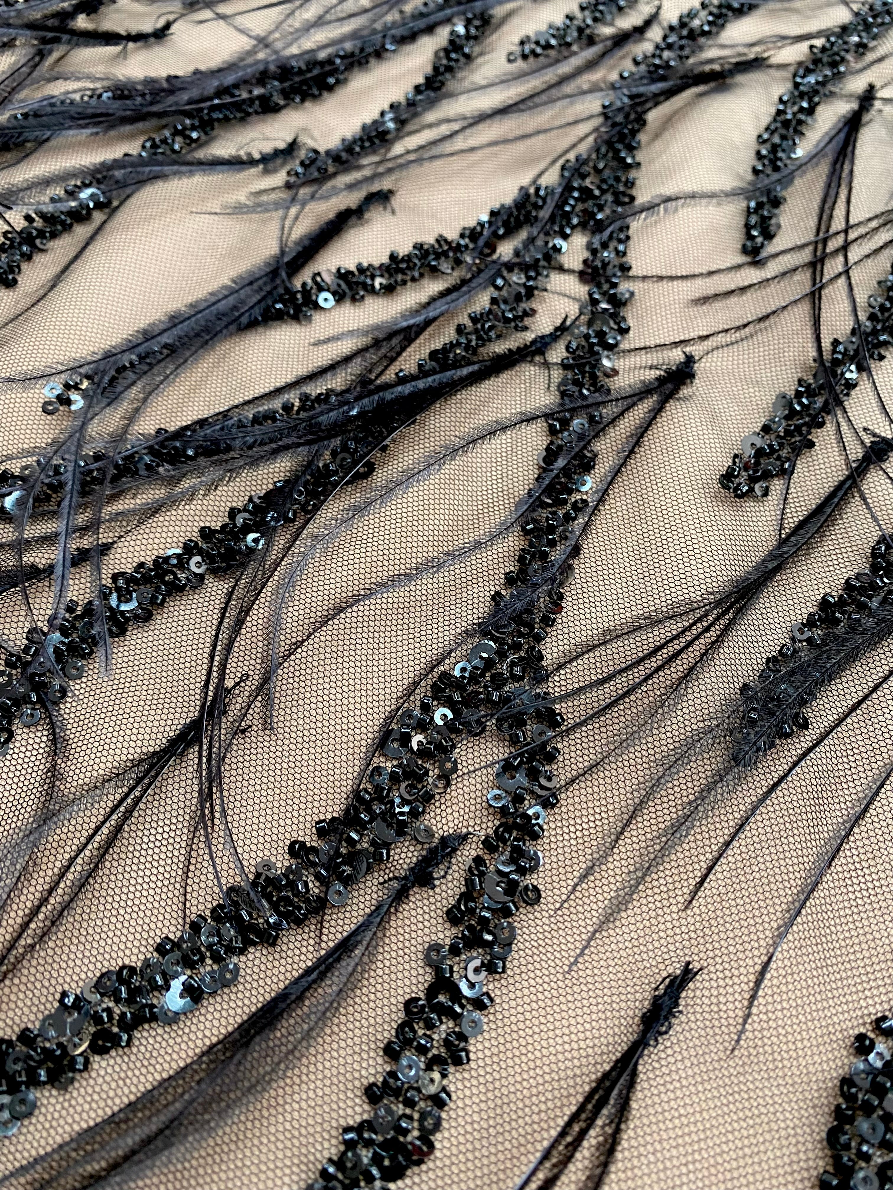 Silver Lace with Linear Pattern, with Pearls and Sequins