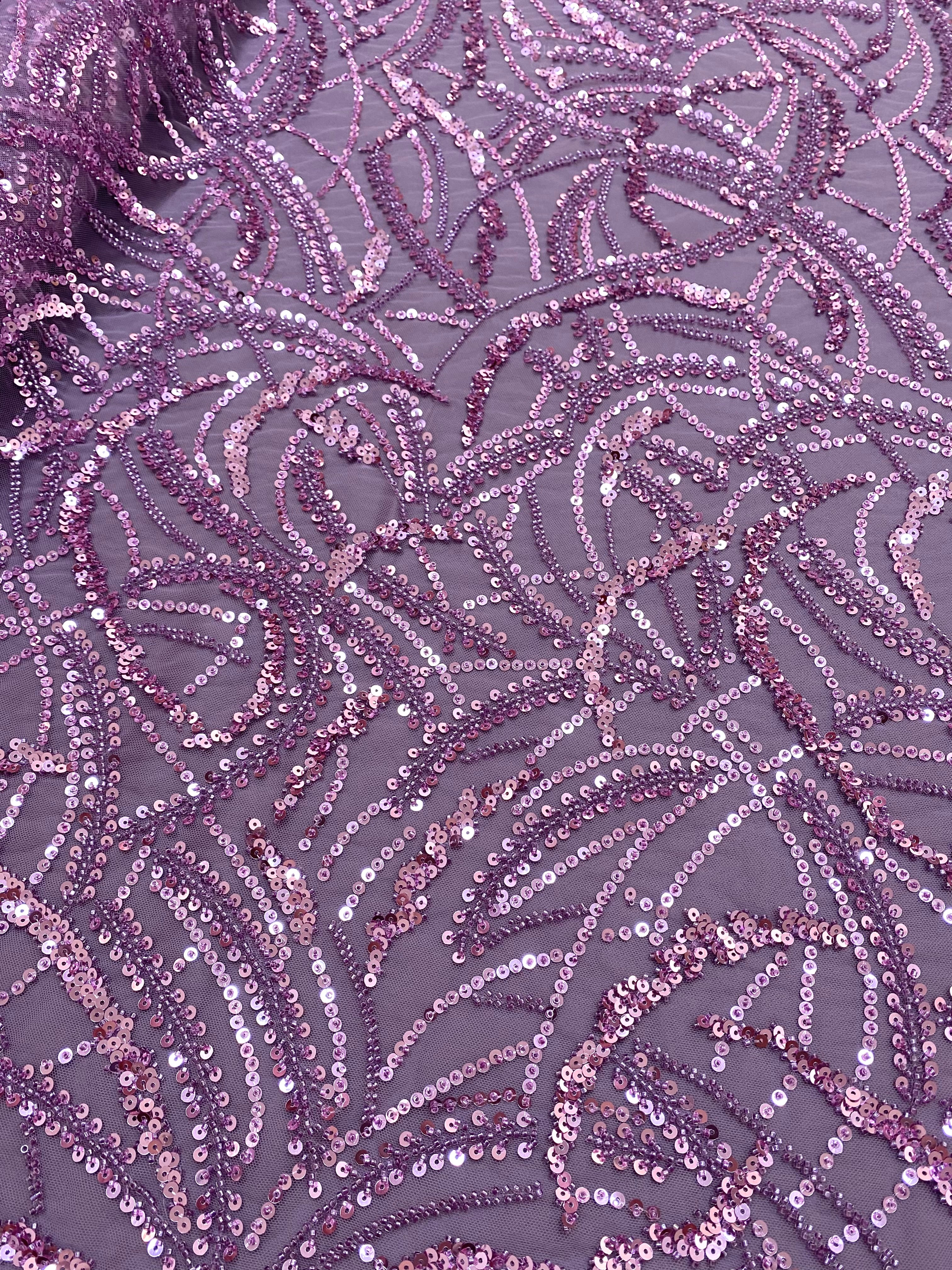 Silver Lace with Linear Pattern, with Pearls and Sequins