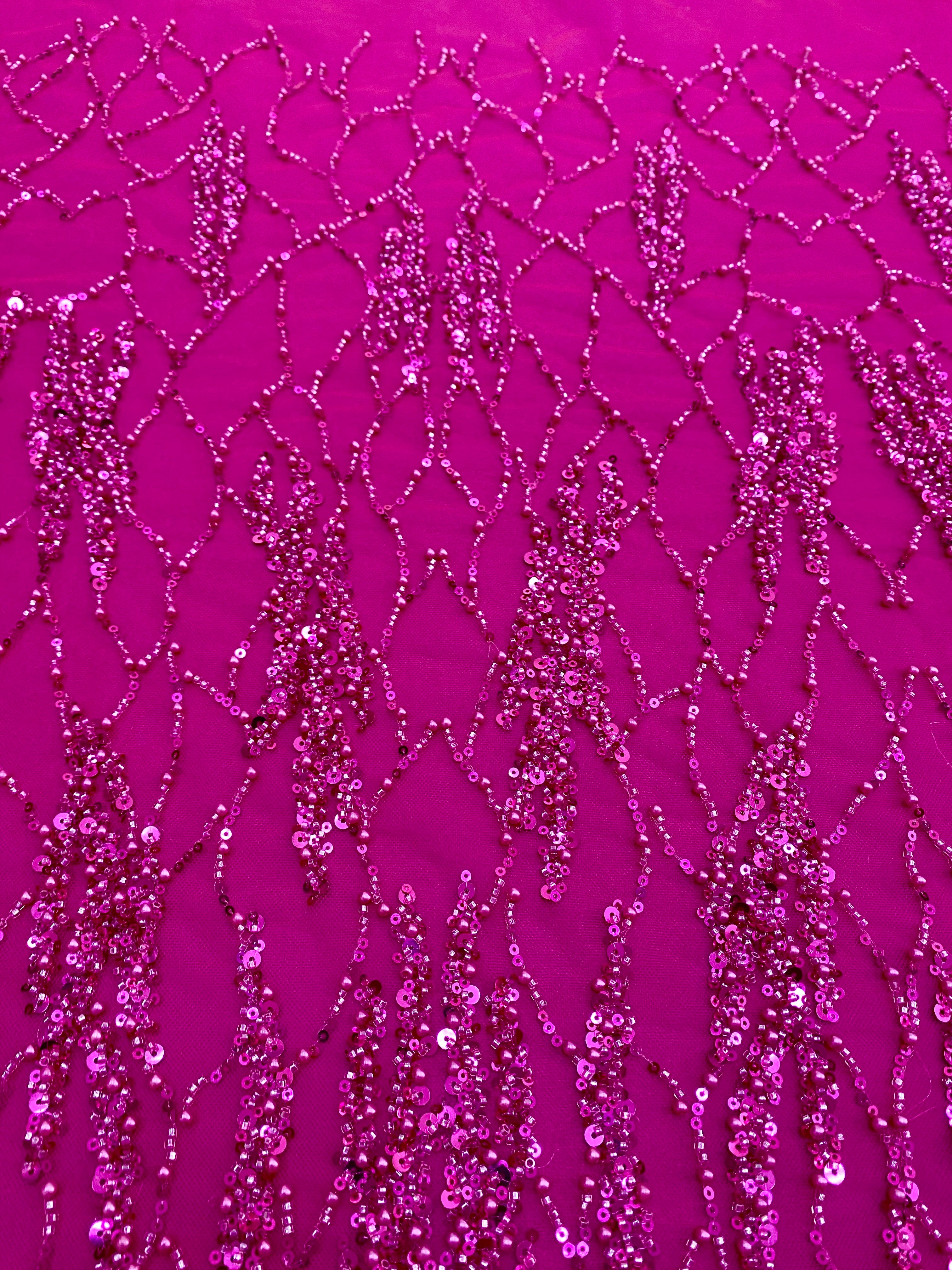 Silver Lace with Linear Pattern, with Pearls and Sequins