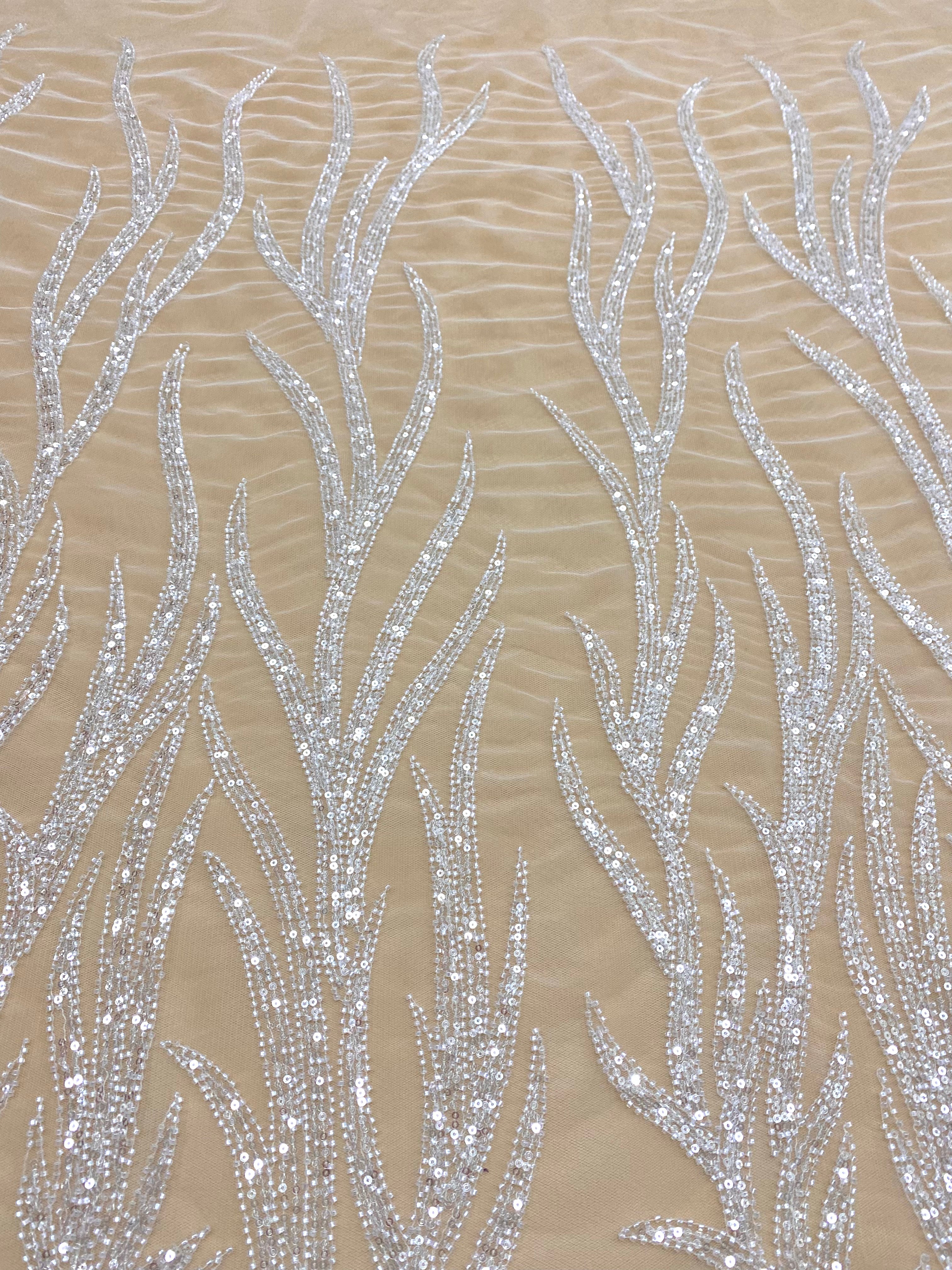 Silver Lace with Linear Pattern, with Pearls and Sequins