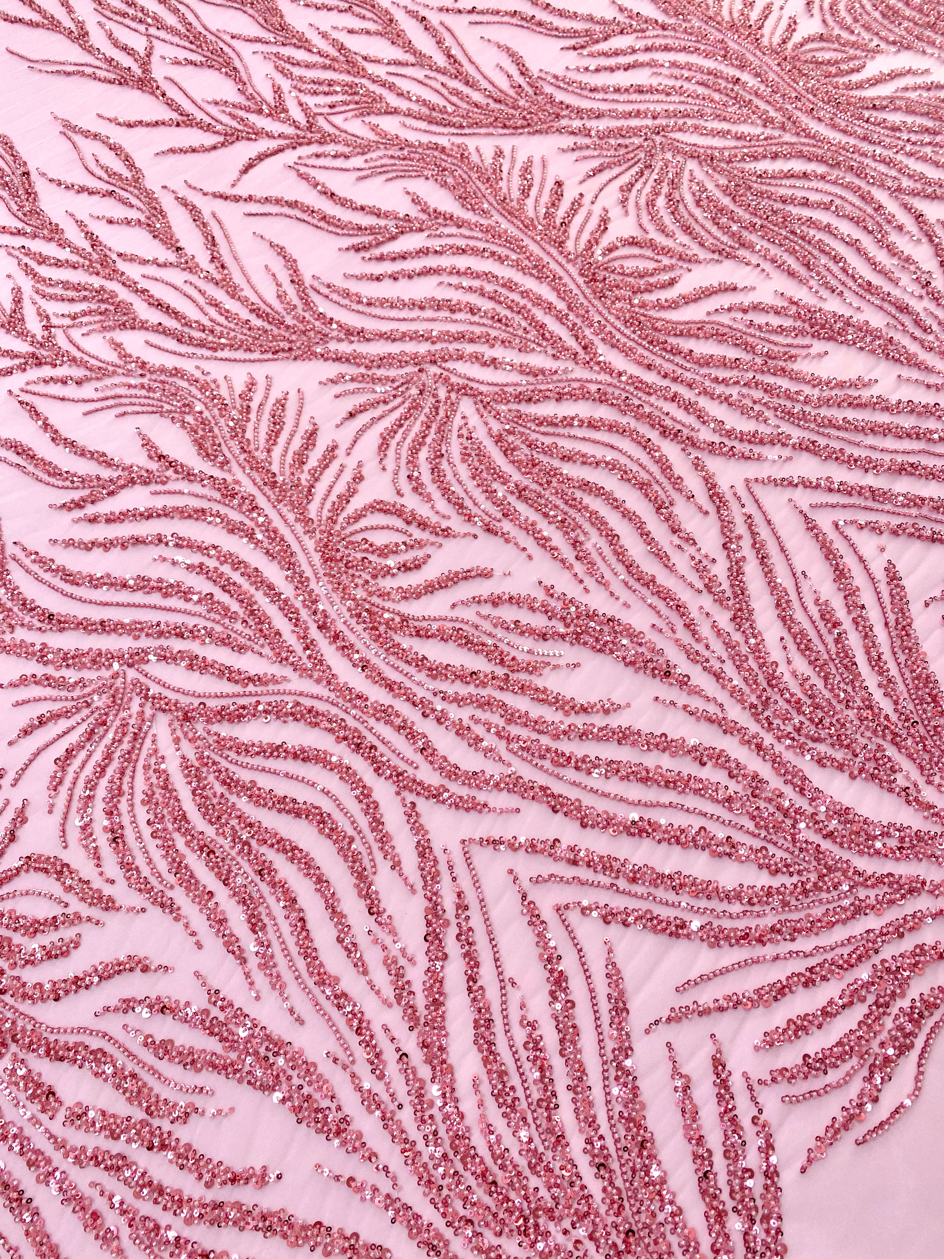 Pink Couture Lace with Strings, Beads and Sequins