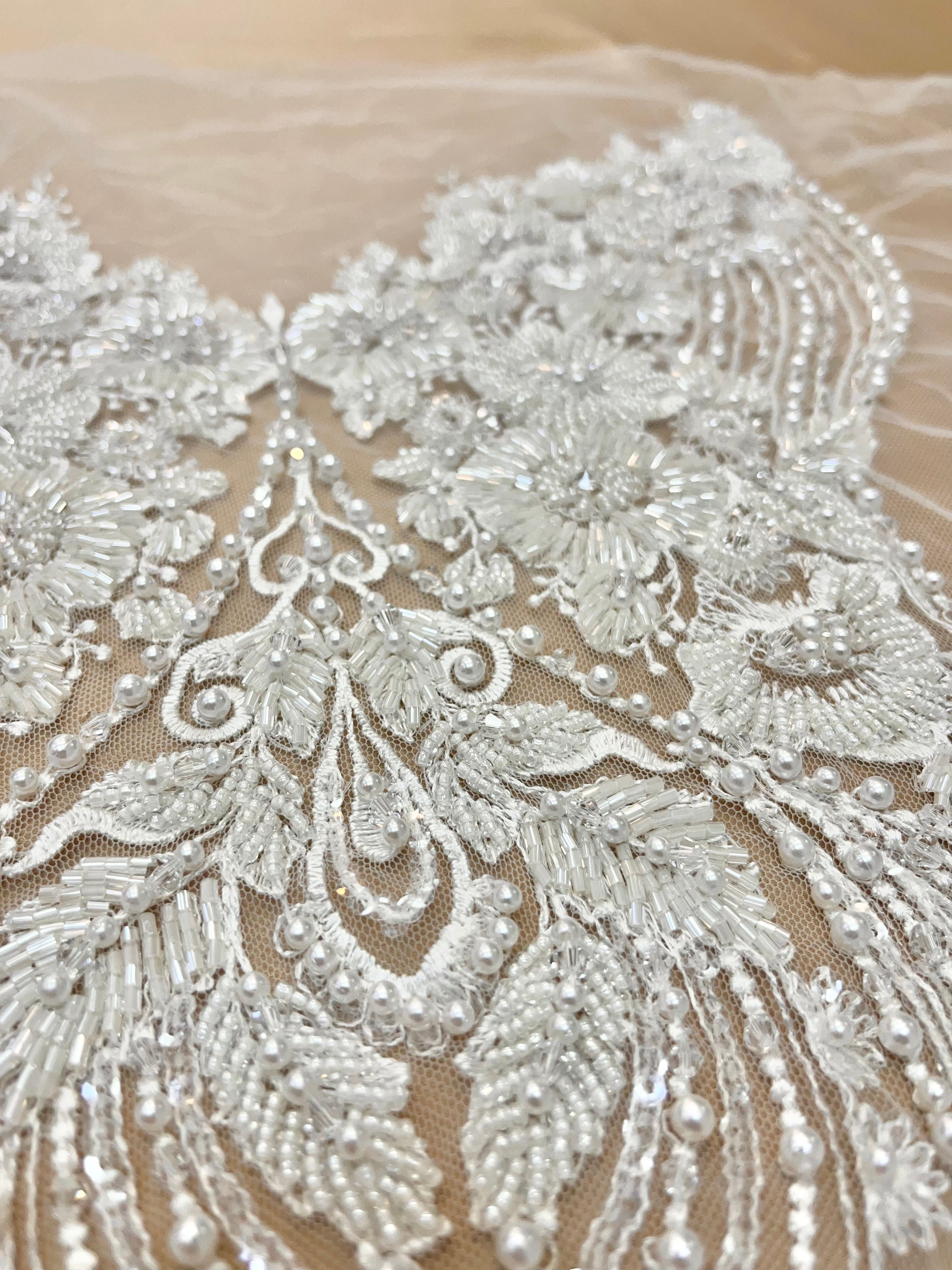 Set of Bust Panels with Floral Pattern, with Crystals, Pearls and Sequins