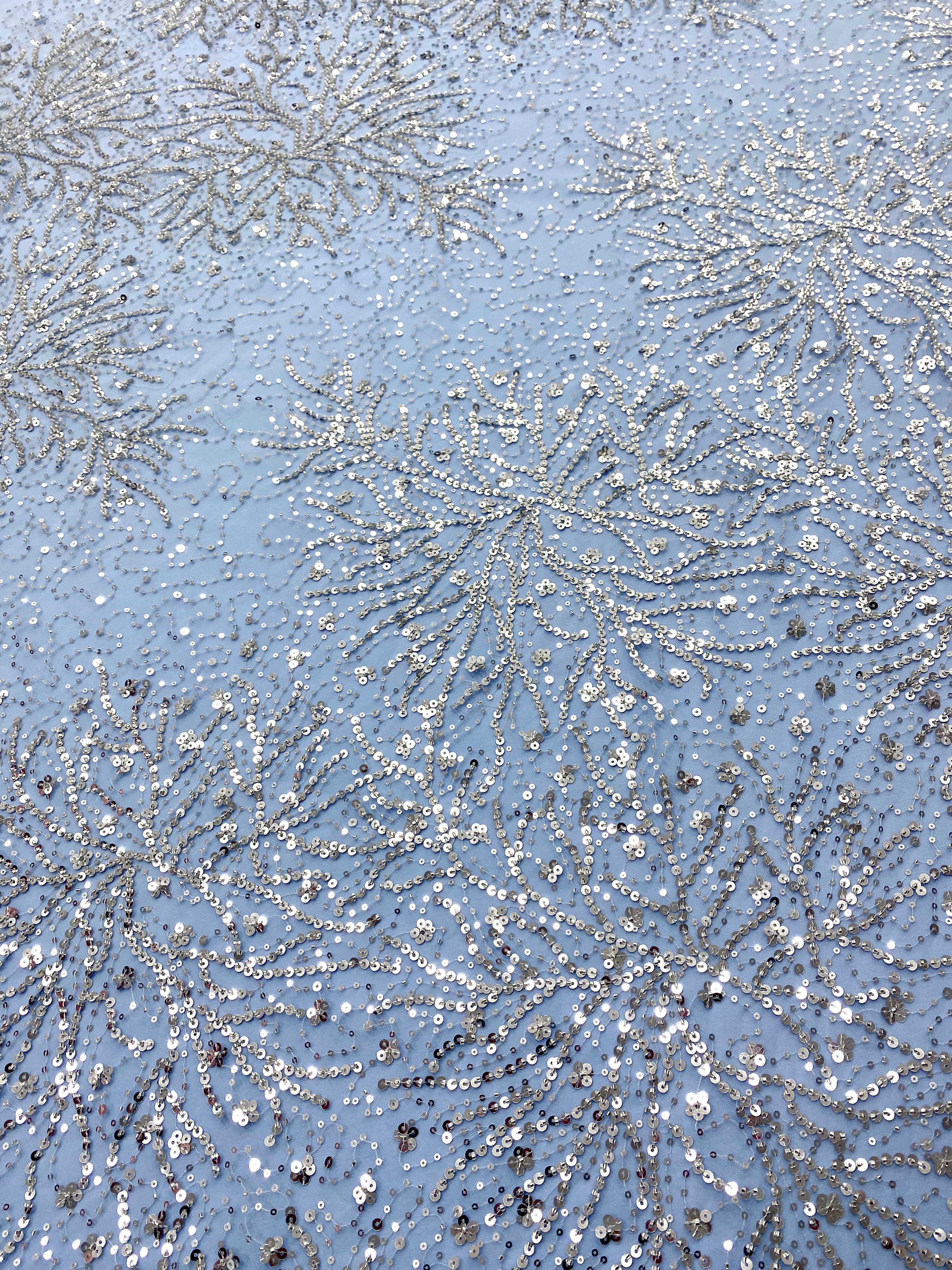 Silver Lace with Strings, Beads and Sequins