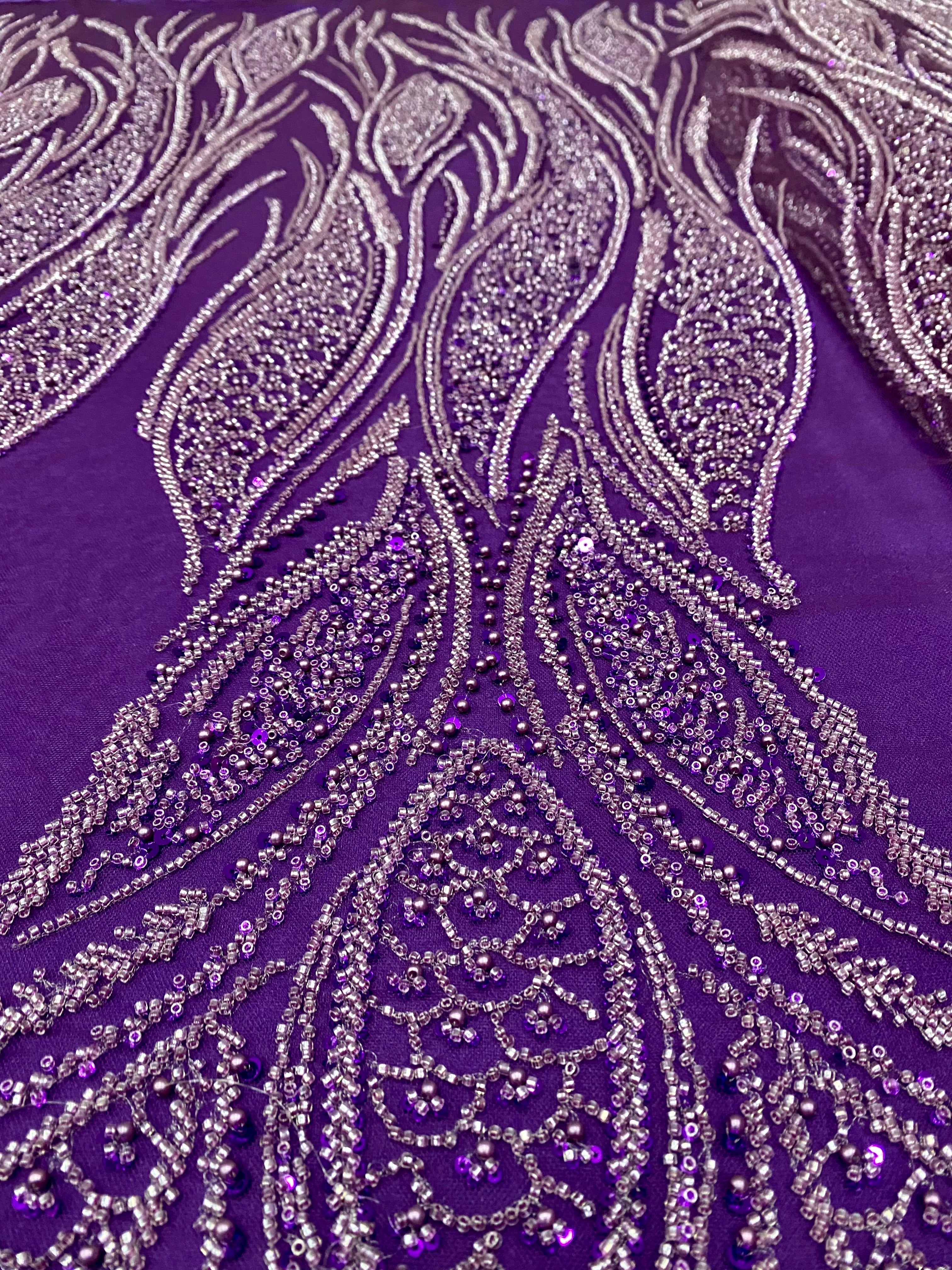 Silver Lace with Linear Pattern, with Pearls and Sequins