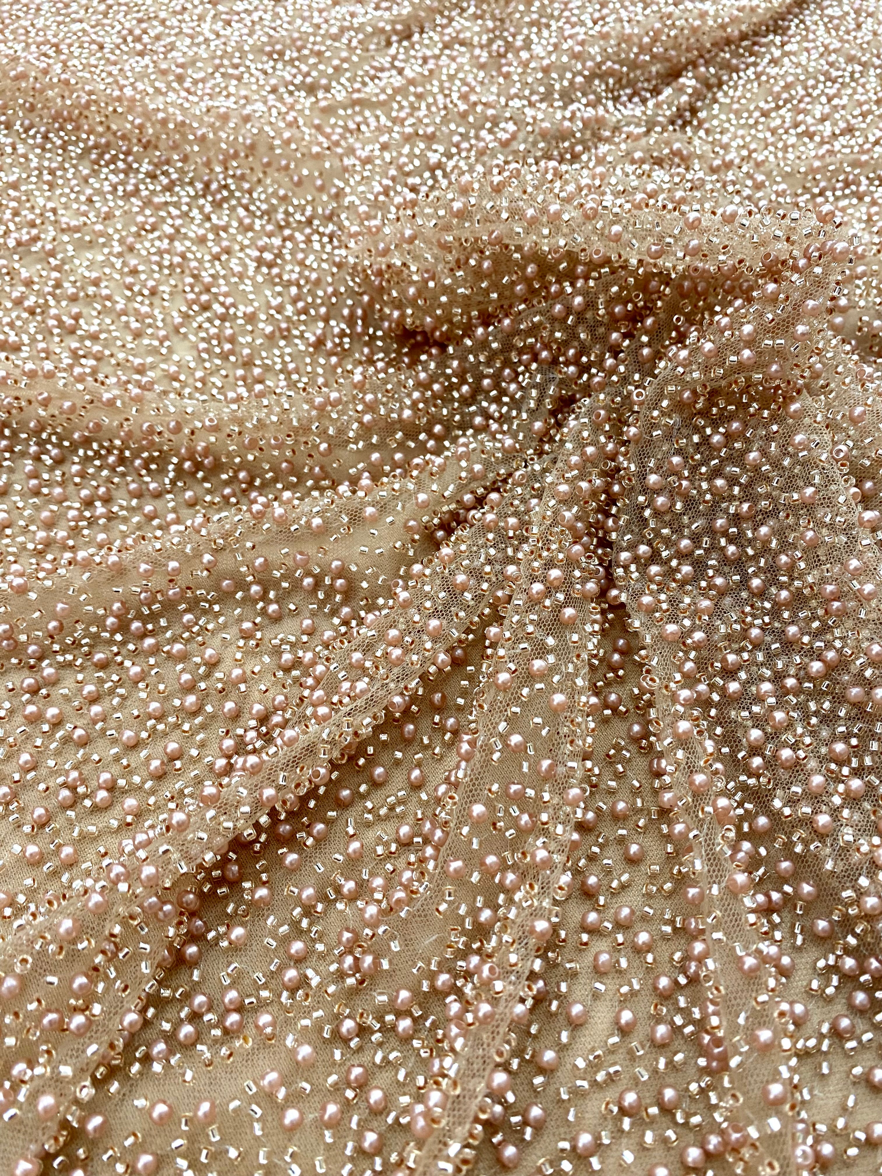 Rose Gold Couture Lace with General Pattern, with Pearls and Beads 